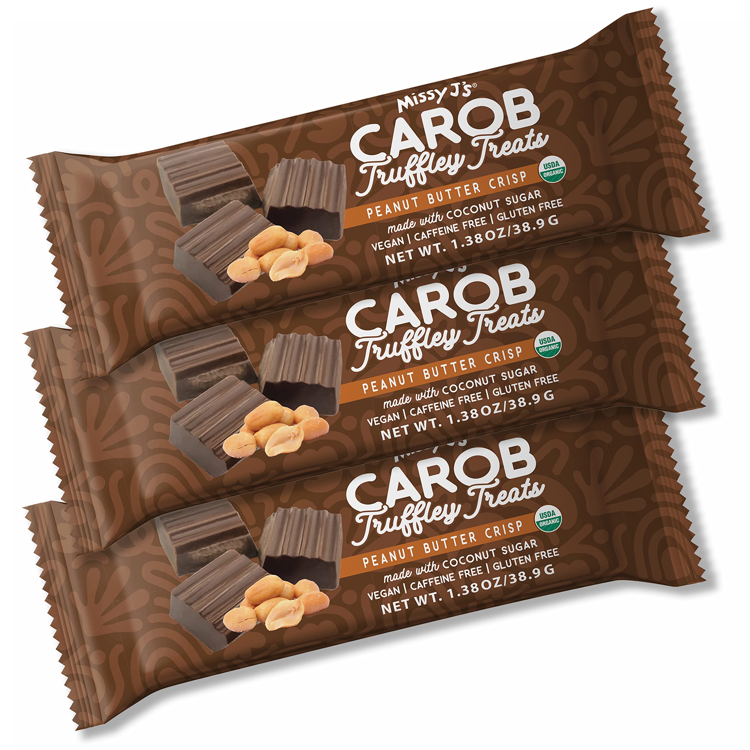 Missy J's Organic Carob Peanut Butter Truffley Treats 1.38 Oz 3 Pack. Made with Coconut Sugar, Vegan, Gluten and Caffeine Free, Healthy Substitute for Chocolate, Perfect for Snacks and Treats
