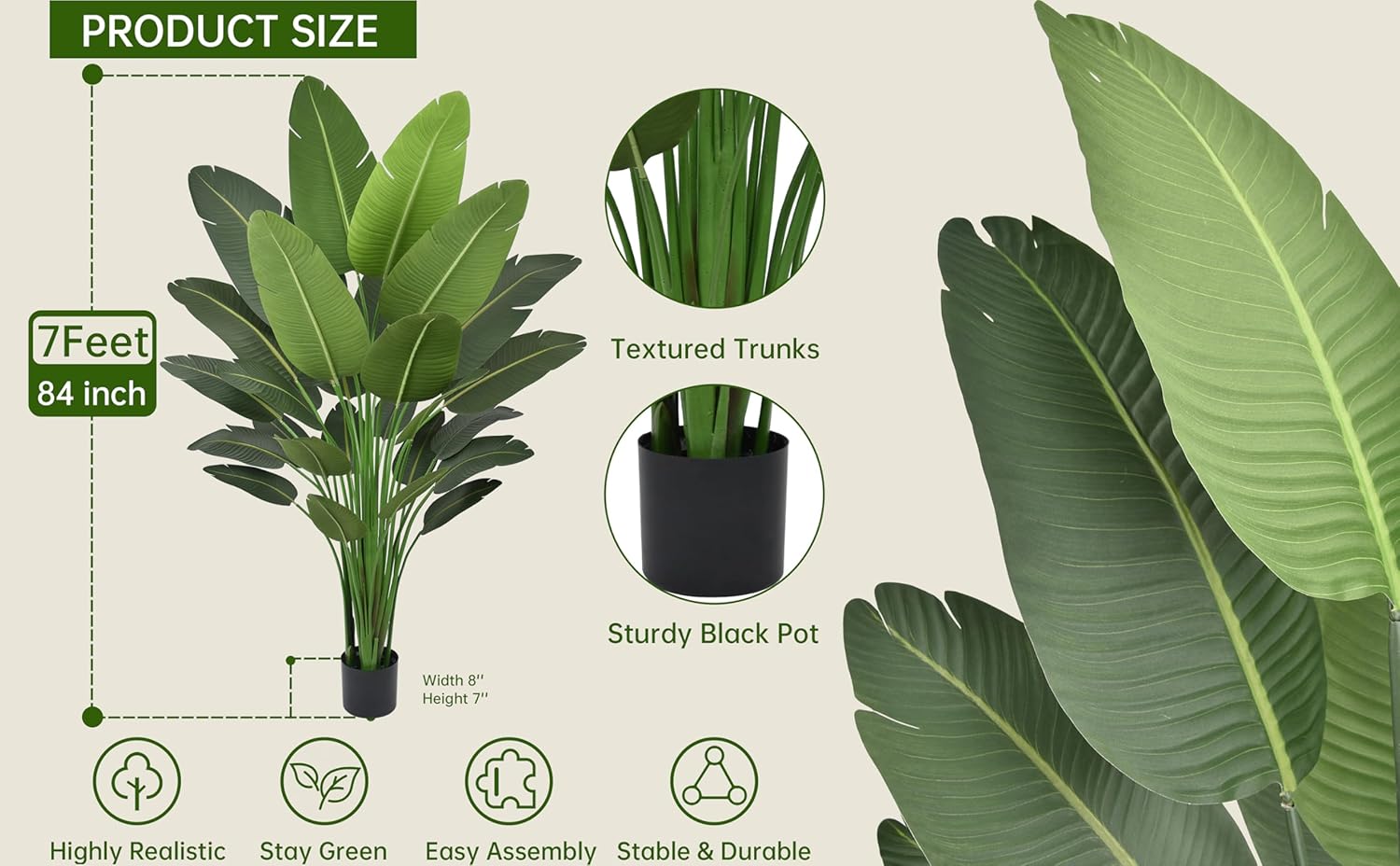 Artificial Bird of Paradise Tree 7FT 28 Leaves Deluxe Tall Large Fake Faux Tropical Banana Plant 84 Inch Black Pot for Indoor Home Office Poolside Porch Mall School Decor Housewarming Gift - Image 2