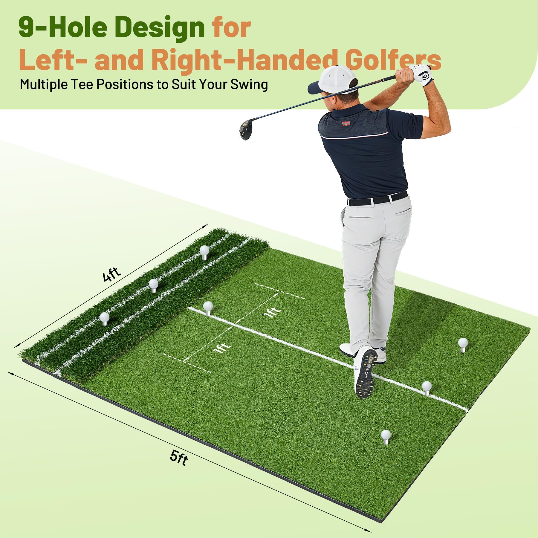 Tapis De Frappe Golf en PE, Double Gazon Artificiel 152x121x4,5 cm, Tapis d’Entraînement De Golf Épaissi pour Intérieur Et Extérieur