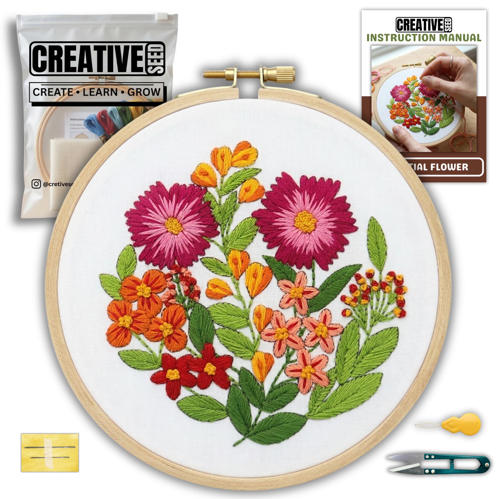 Creative Seed Celestial Flower Embroidery Kit for Beginners | Hand Embroidery Kit with All Stitching Materials | Perfect Art & Craft Gift Set, Stitching Kit for Adults-image-4