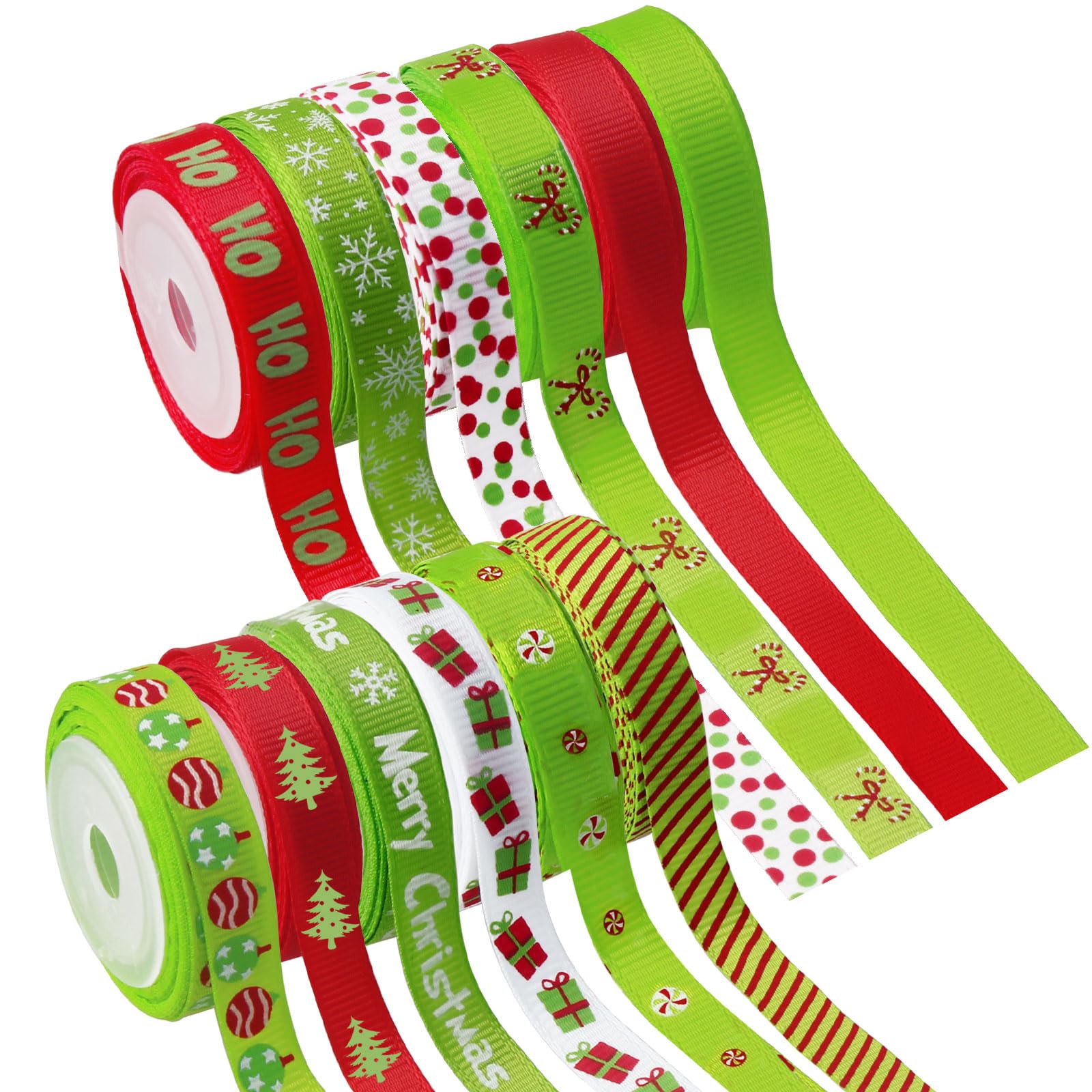 RINOLY 12 Rolls Christmas Ribbon for Gift Wrapping 3/8 Inch,60 Yards Holiday Grosgrain Ribbon for Crafts DIY Christmas Decorations