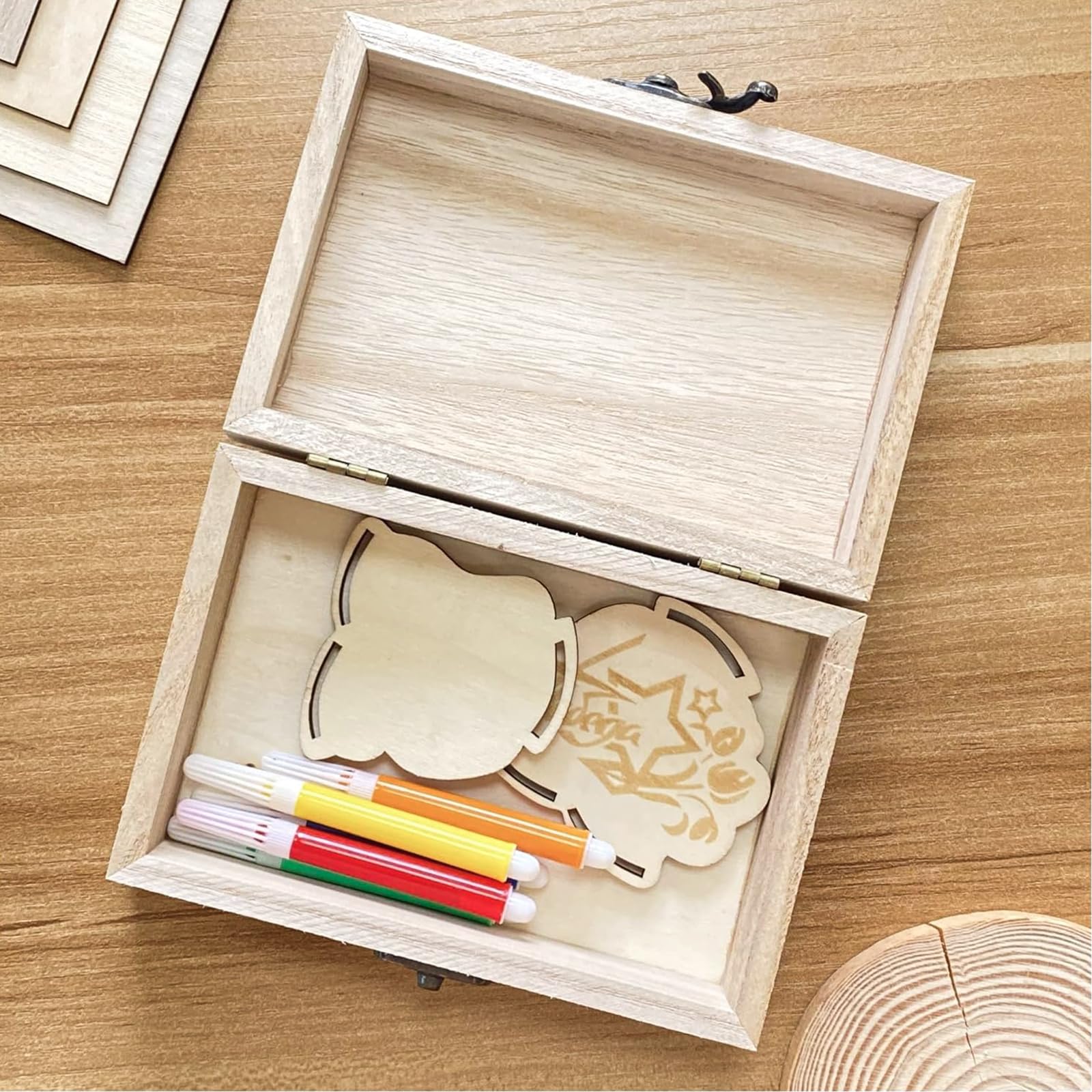Lot de 8 Boîtes au Trésor en Bois Brut 17 x 13 x 8 cm avec Fermoir
