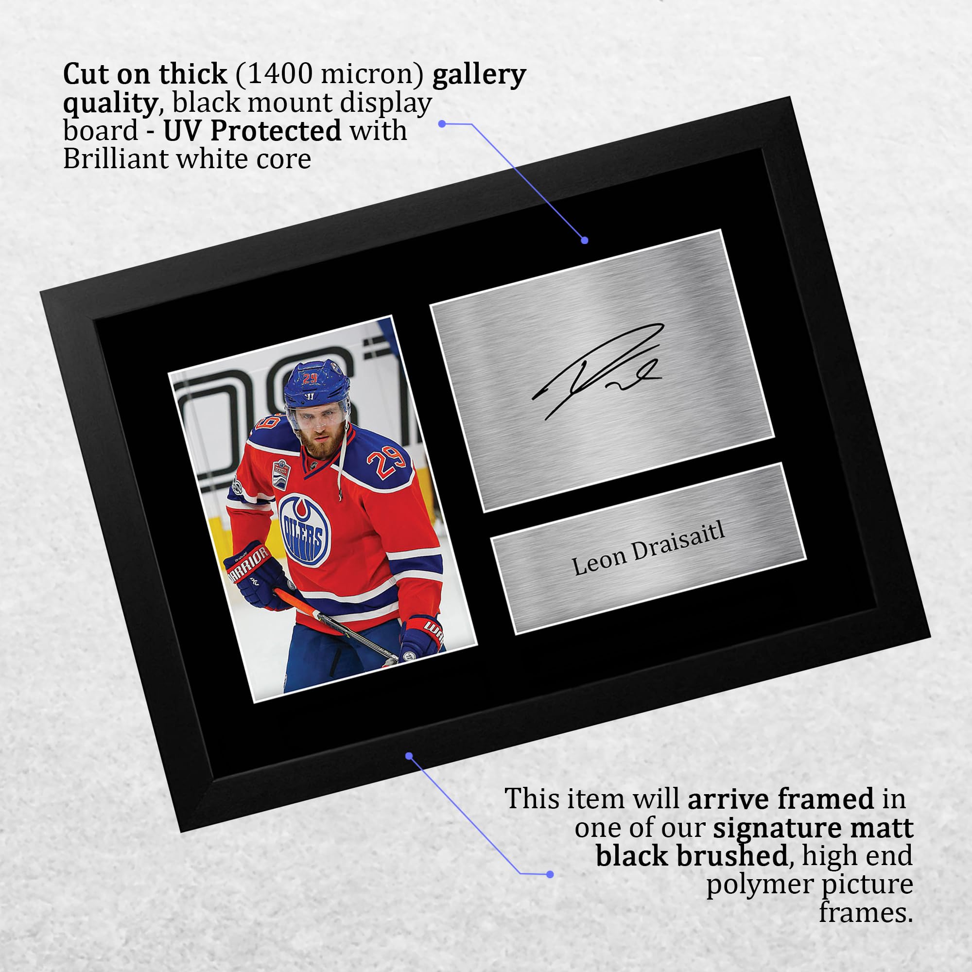 HWC Trading Leon Draisaitl Edmonton Oilers Geschenke Gedrucktes Signiertes Autogramm Foto für Eishockey Anhänger and Fans - A4 Gerahmt