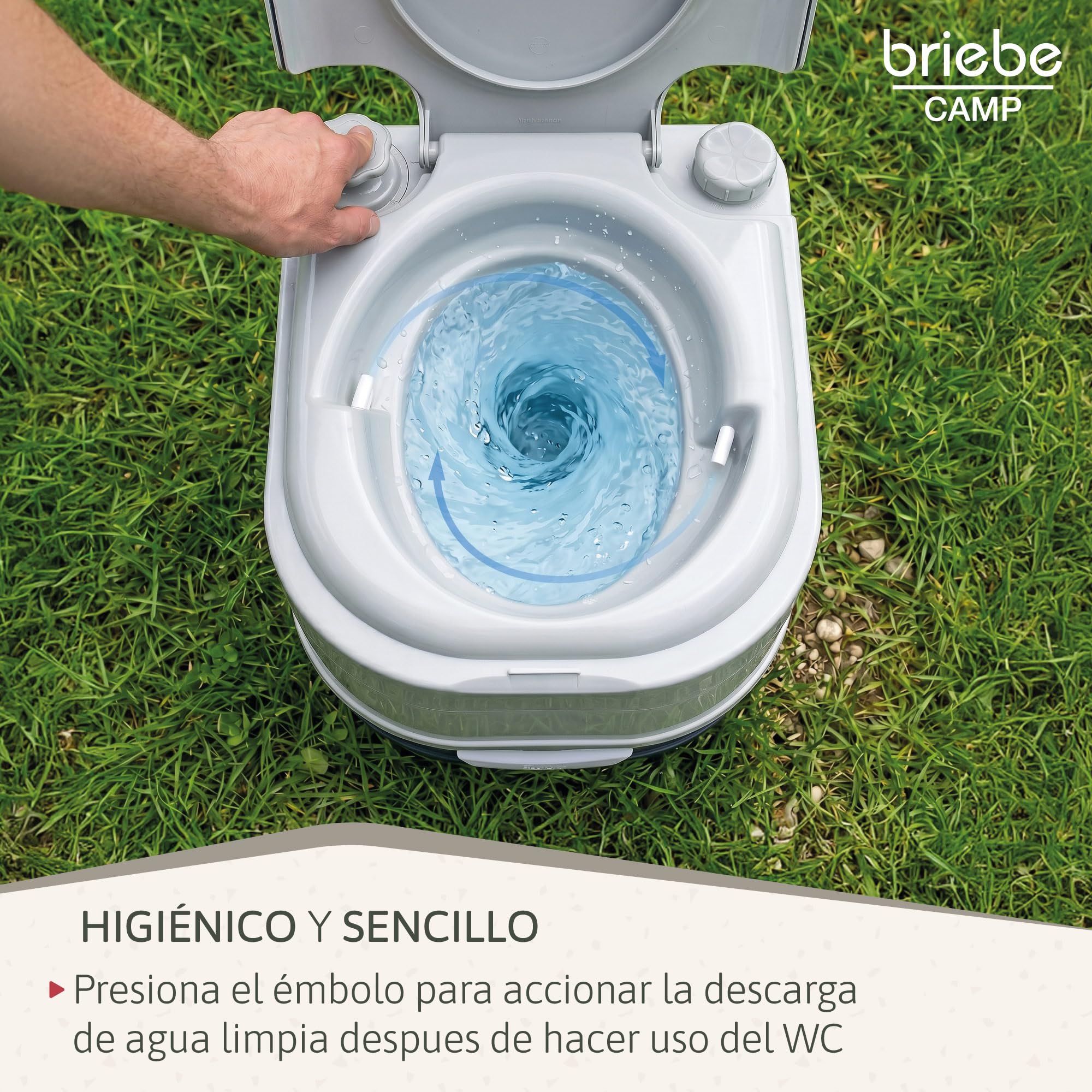 briebe Camp WC Inodoro Portátil Químico con Ruedas Adultos Potty 24L Camping, Camper, Auto Caravana, Water con Cisterna Descarga Agua 20L, Válvula Drenaje sin Fugas, Fácil Limpiar y Vaciar WC1196G