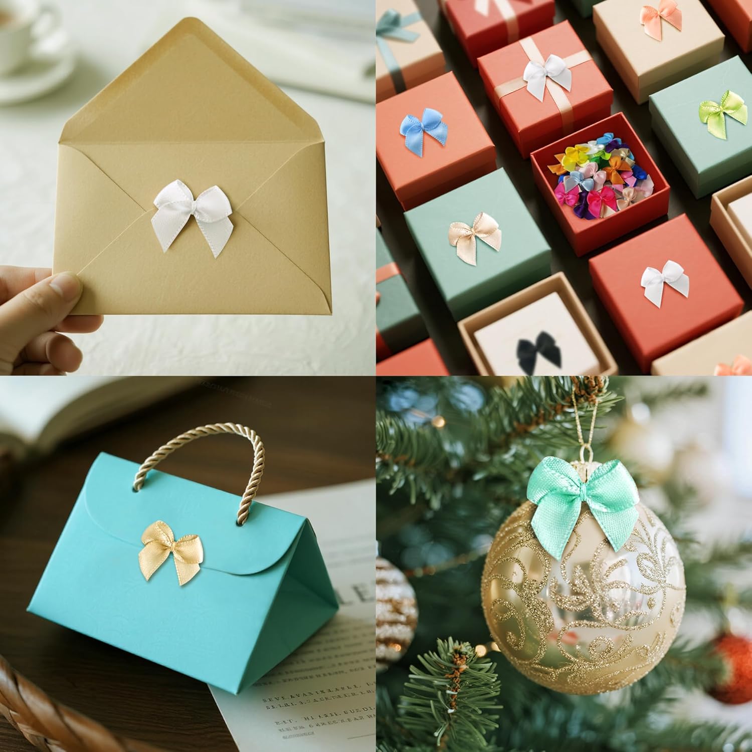 Mini Satin Ribbon Bows: 1 inch Small Tiny DIY Crafts Sewing Appliques Gift Wrapping Party Decorations 200pcs (20colors x 10) - Image 5