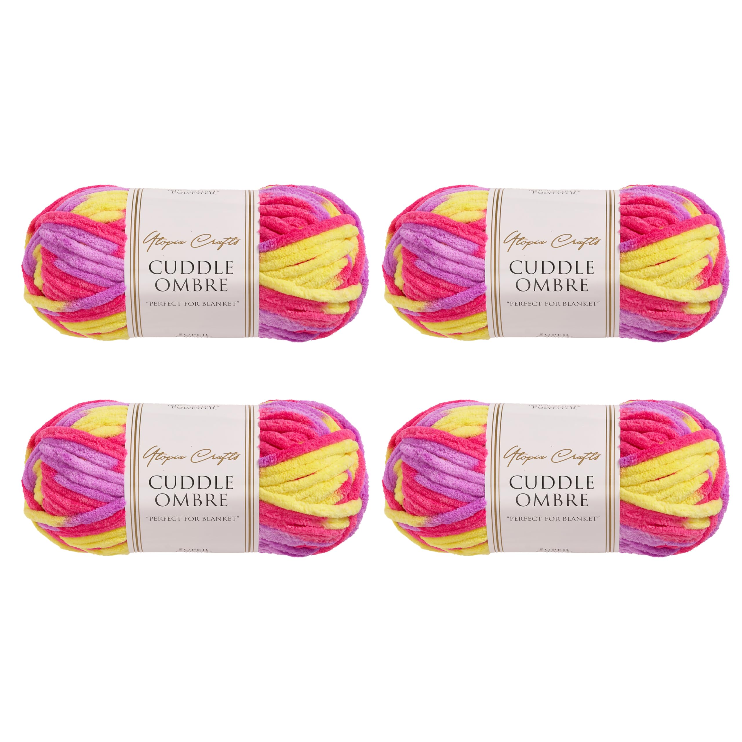 Utopia Crafts Cuddle Ombre Super Chunky Chenille Soft Yarn for Knitting and Crochet (Candy Sunshine, 4X 100g)