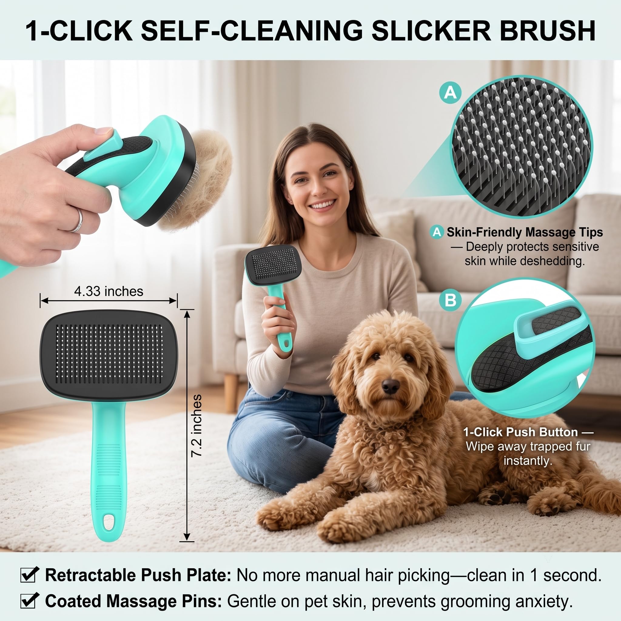 Kit de cepillo para perros para desprendimiento y aseo de perros y gatos de pelo corto y largo, juego de aseo de mascotas 5 en 1 para animales pequeños, cepillo de limpieza automática para perros
