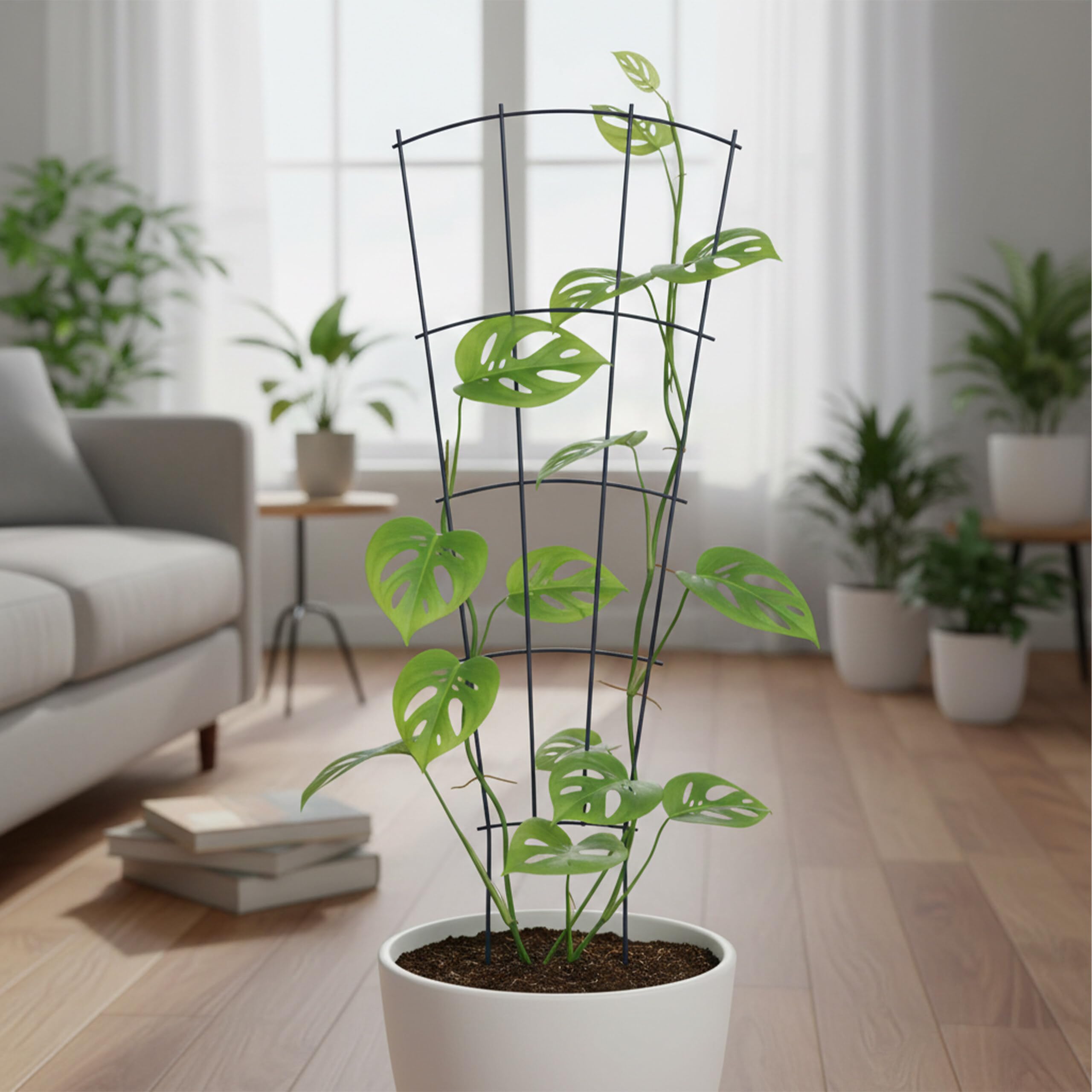 Relaxdays Tuteur en métal, Lot de 4, Treillis pour Plantes grimpantes, Pots et bacs, 82 x 31 cm, Noir