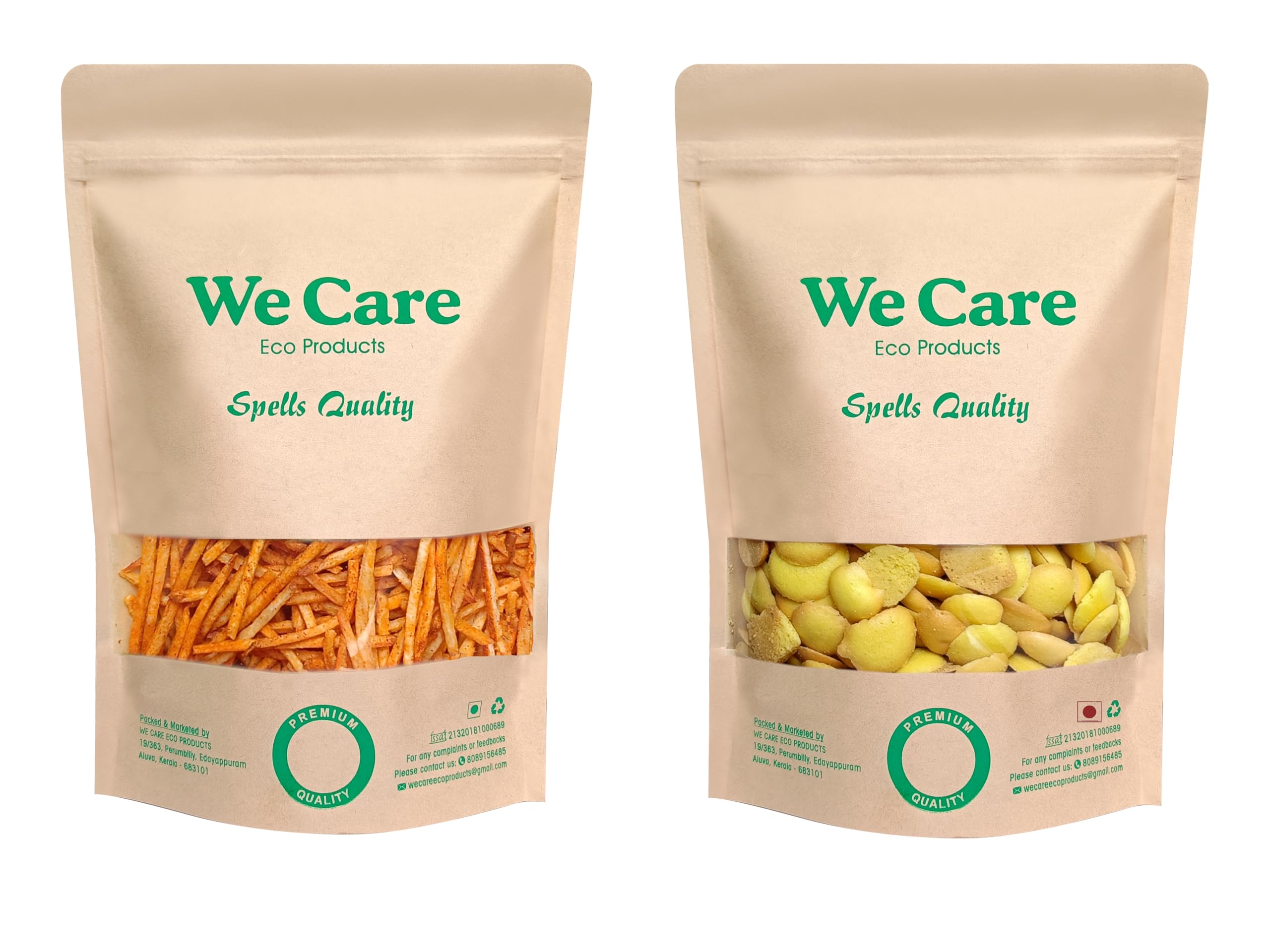 We Care Eco Products Spicy Tapioca Chips & Egg Drop Biscuit Combo Packs | 250Gram Each | Total 500 Gram-image-29