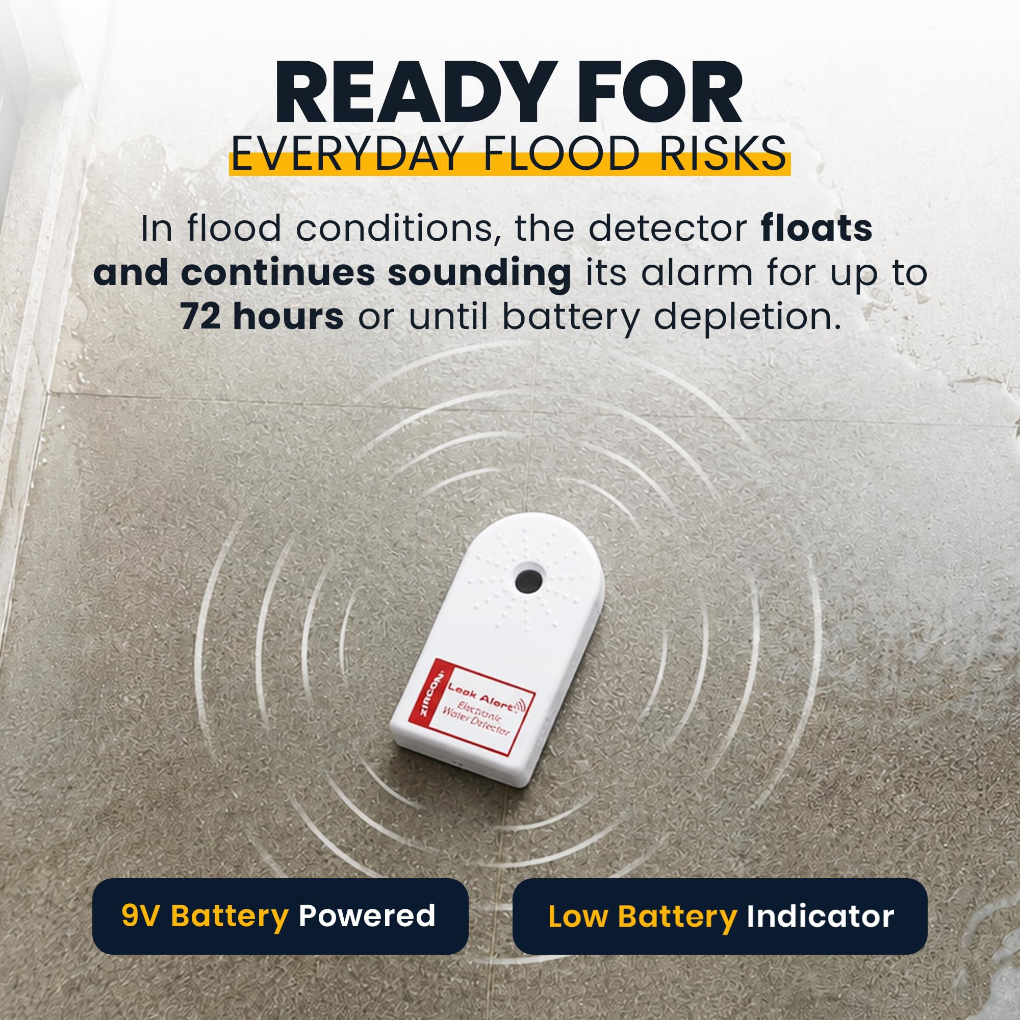 Zircon Detector de Fugas de Agua y Sensor de inundación, Sensor de Fugas de Agua con alarmas de Fugas duales, Audio de 90 dB, Funciona con Pilas (Paquete de 5), Pilas no Incluidas, (72310)