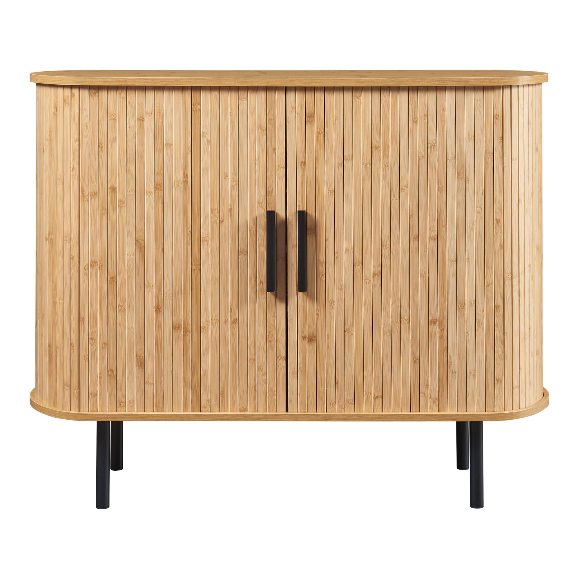 [en.casa] Buffet avec Portes Coulissantes Armoire d'Appoint Meuble Bas Placard Vaisselier Commode avec 8 Compartiments pour Salon Chambre Bureau Entrée MDF Bambou Métal 100 x 40 x 80 cm Naturel Noir