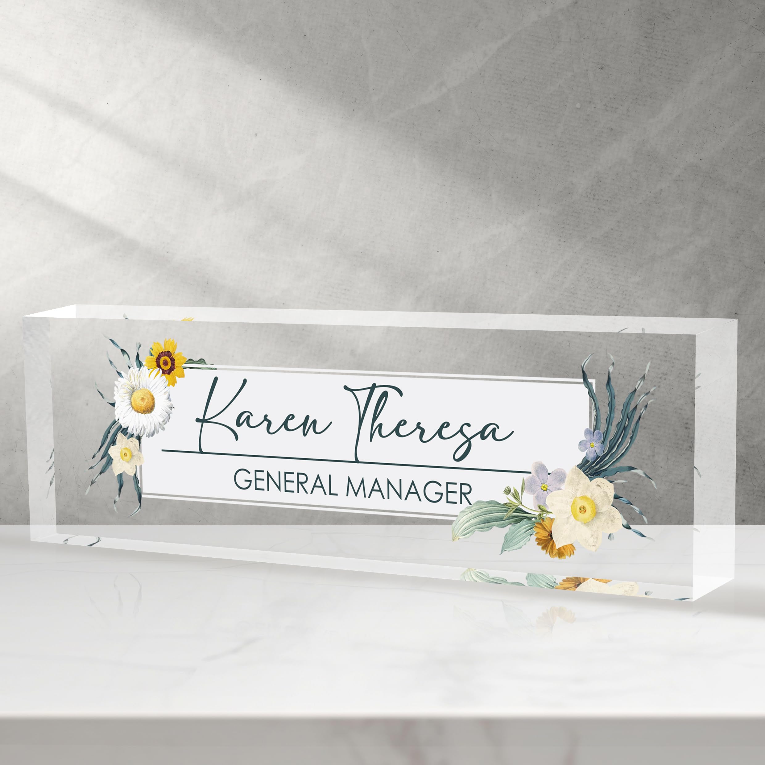 Custom Office Name Plate, Personalized Gifts for Women & Employees, Office Desk Accessory (Little Daisy)