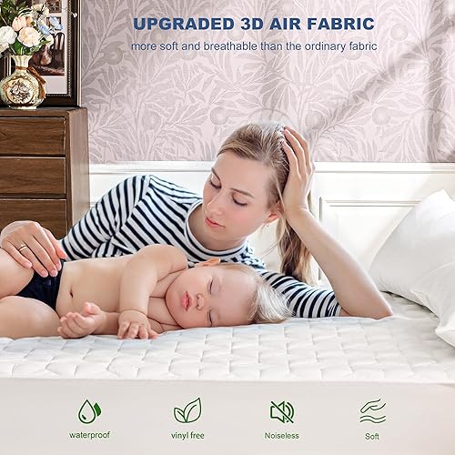 Miniatura 4 de GRT - Protector de colchón impermeable tamaño King, protector de colchón de bambú de rayón refrescante transpirable, funda de colchón suave de tela