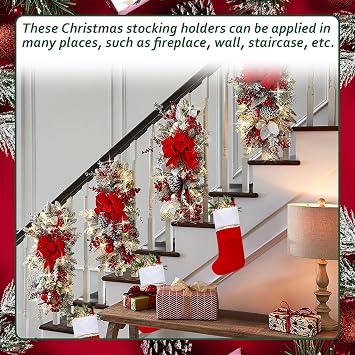 Christmas Stocking Holders for Mantle, DIY Mantle Christmas Stocking Hanging Hooks Stocking Holder Fireplace Stand Hanger Holder Weighted Hangers for Staircases Xmas Party Decor (6, Black)