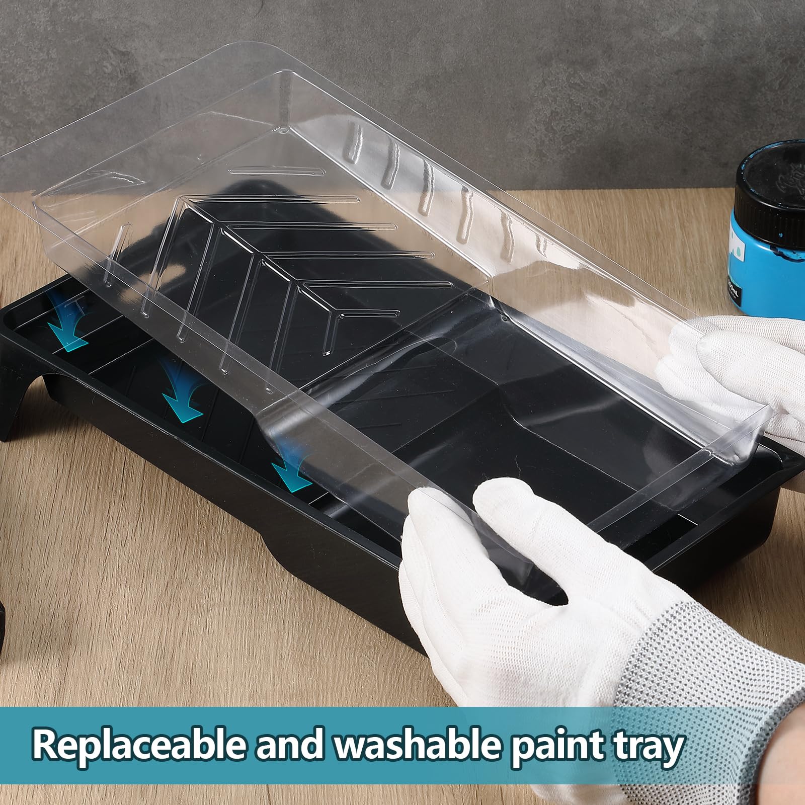 Menkxi 10 bandejas de rodillo de pintura de carcasa dura con 90 bandejas de pintura desechables, bandeja de pintura de plástico y forros para pintar paredes, suministros de pintura para adaptarse a la