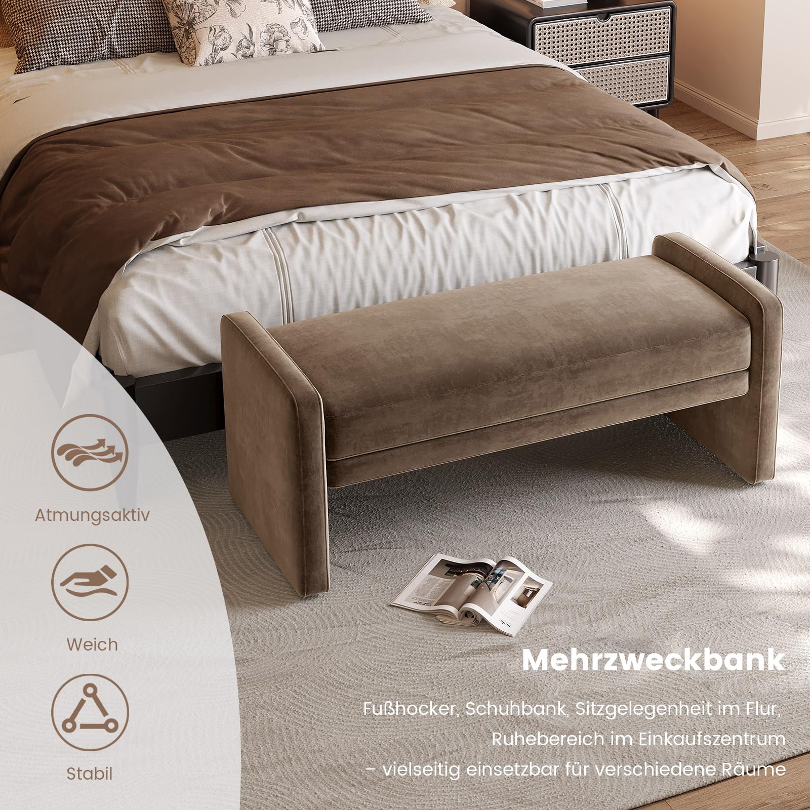 Miuuod Schuhbank, Fußbank am Bett, Sitzgelegenheit für den Eingangsbereich im Wohnzimmer, gepolsterter Ottomane mit gepolsterter Sitzfläche für Schlafzimmer und Flur