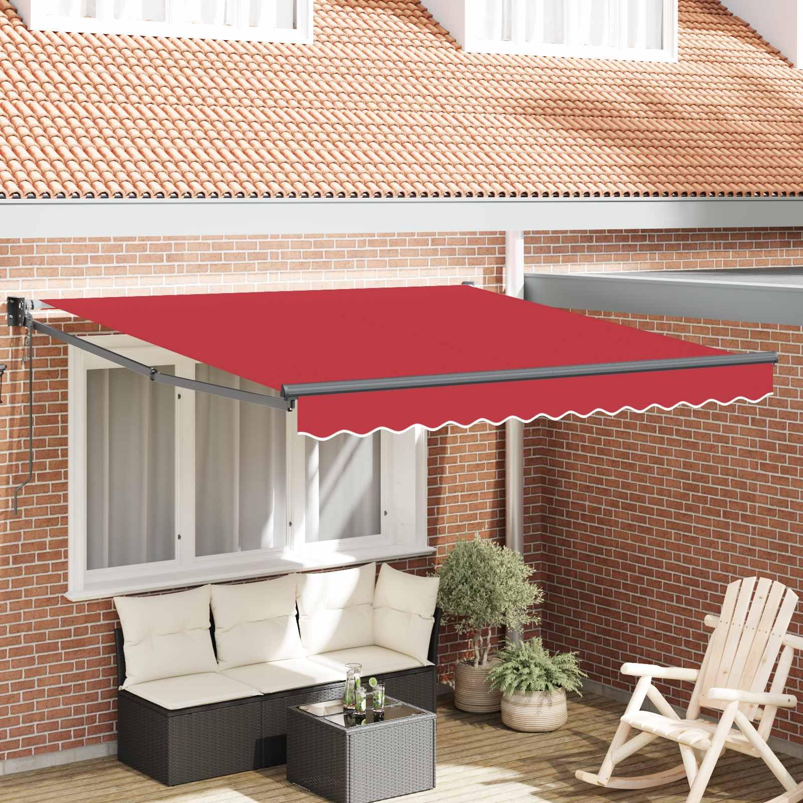 Store rétractable rouge 300x250 cm avec auvent réglable en polyester