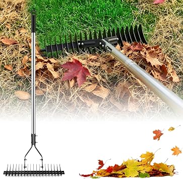 Saker Thatch Rake for Lawn Dethatching with 71" Adjustable Long Handle