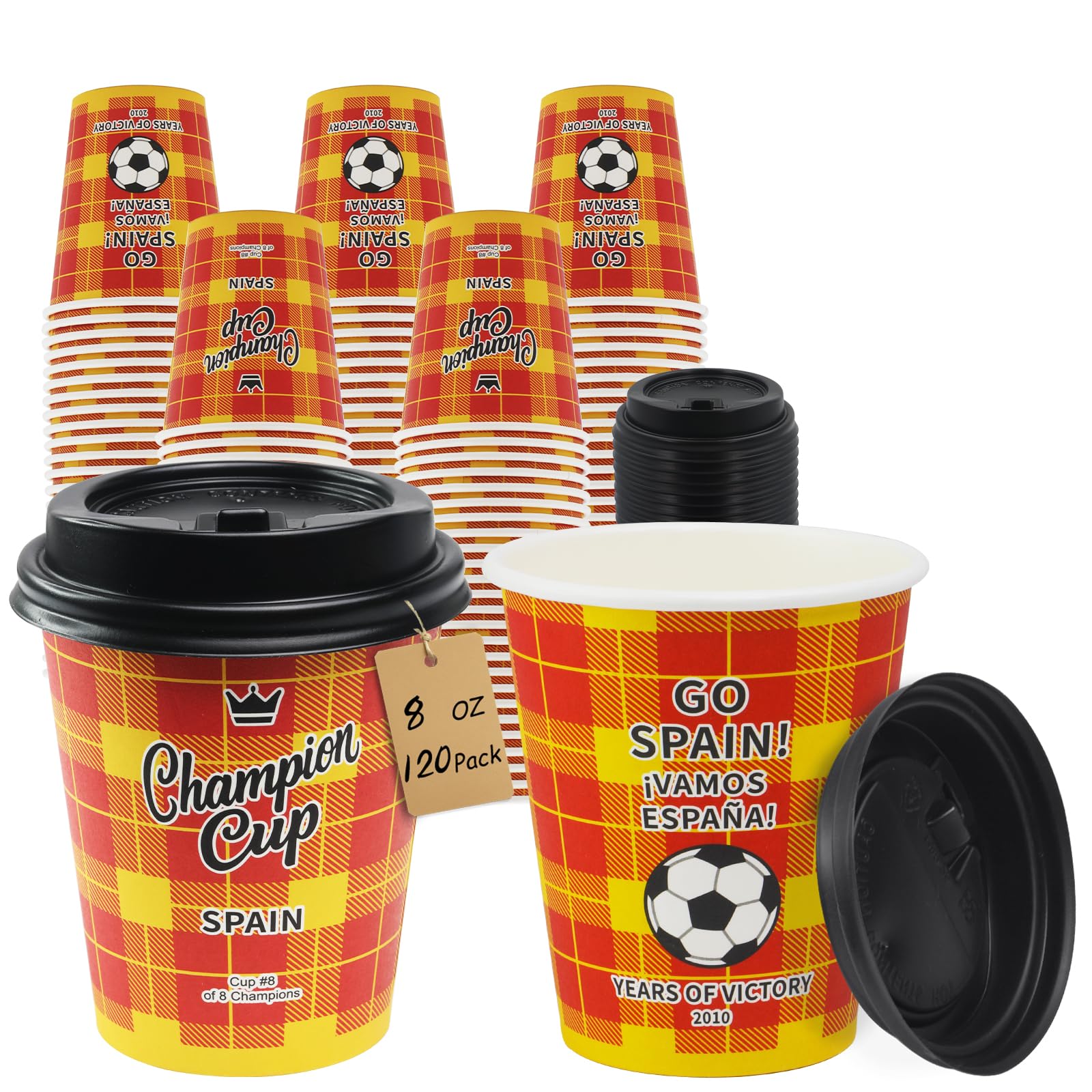 237 ml 120-Set Football Party Cups with Lids - World Cup Champion Spain