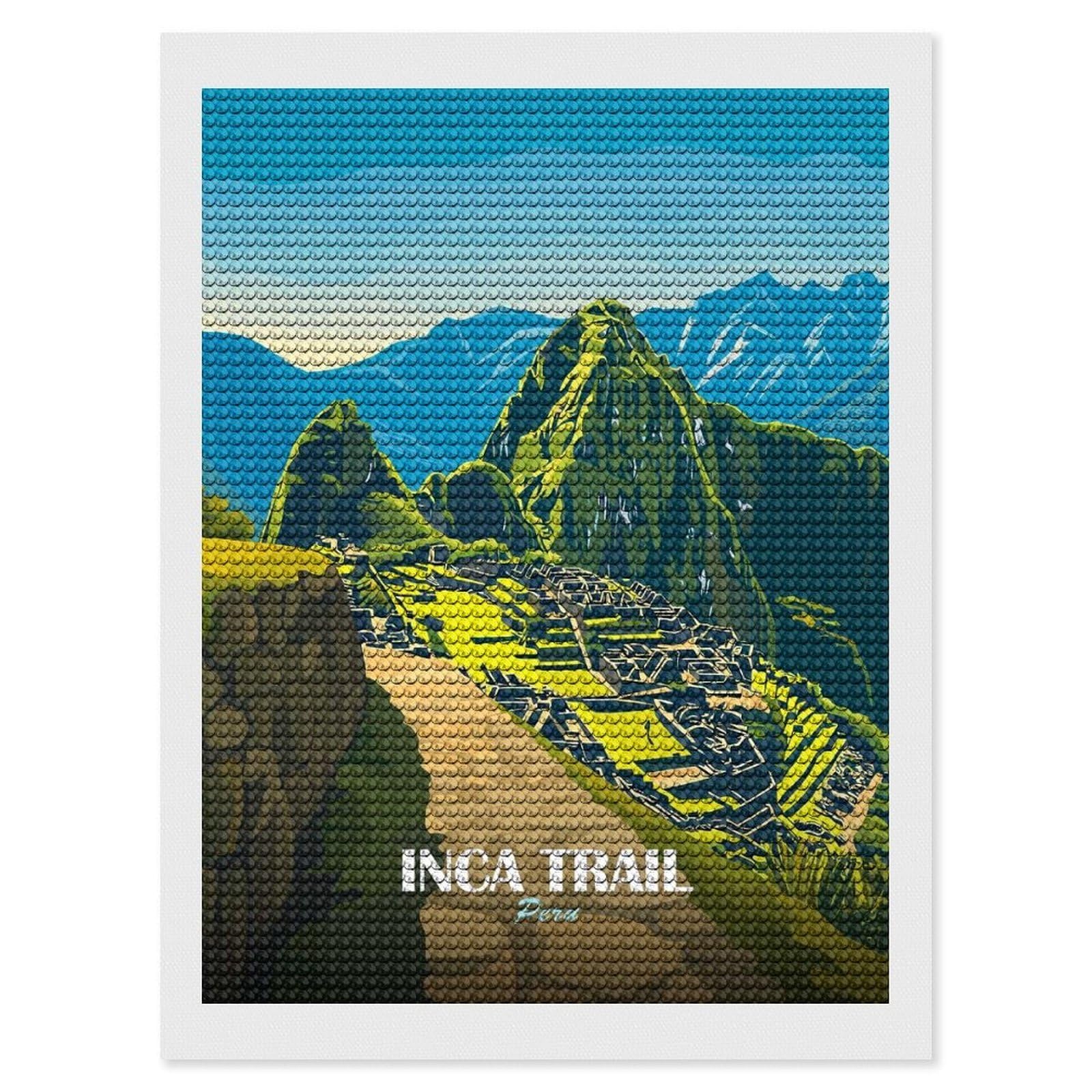 Junmoney Inca Trail Peru Travel DIY Diamond Art Canvas Kit 12"x16", Christmas Gift, for Family Craft Time, Leisure Activity, Home Wall Art