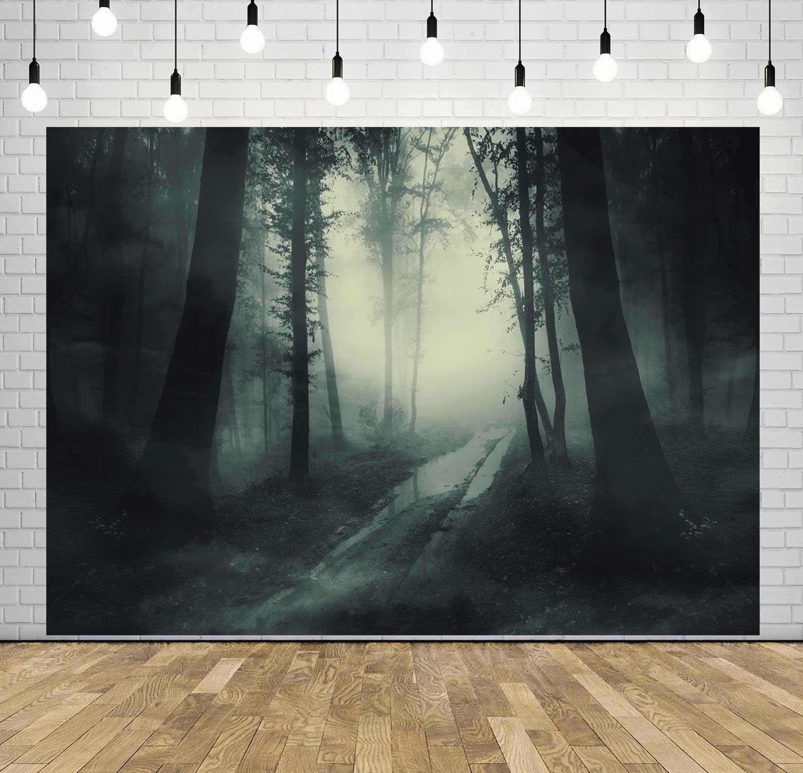 12x10FT (3.6x3m) Sentiero Nebbioso Tra Alberi Scuri Sfondo Fotografico