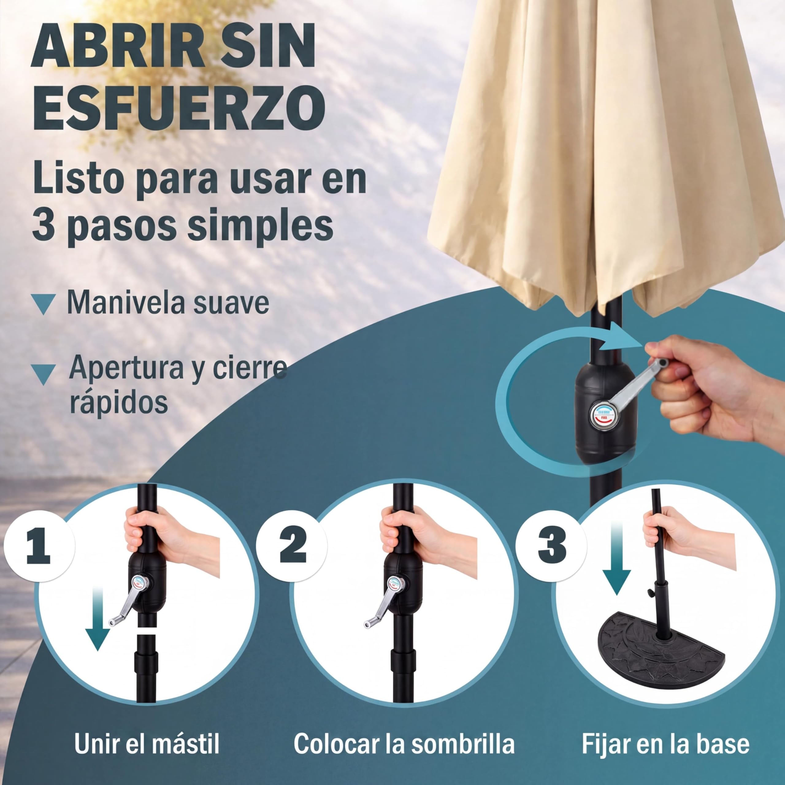Kingsleeve Sombrilla Jardín 2,7m Semicircular UV80+ Manivela Antracita | Parasol, Estructura Acero, Resistente Intemperie, Apertura Suave, Funda Protectora, Repelente Agua, Terraza, Balcón, Verano