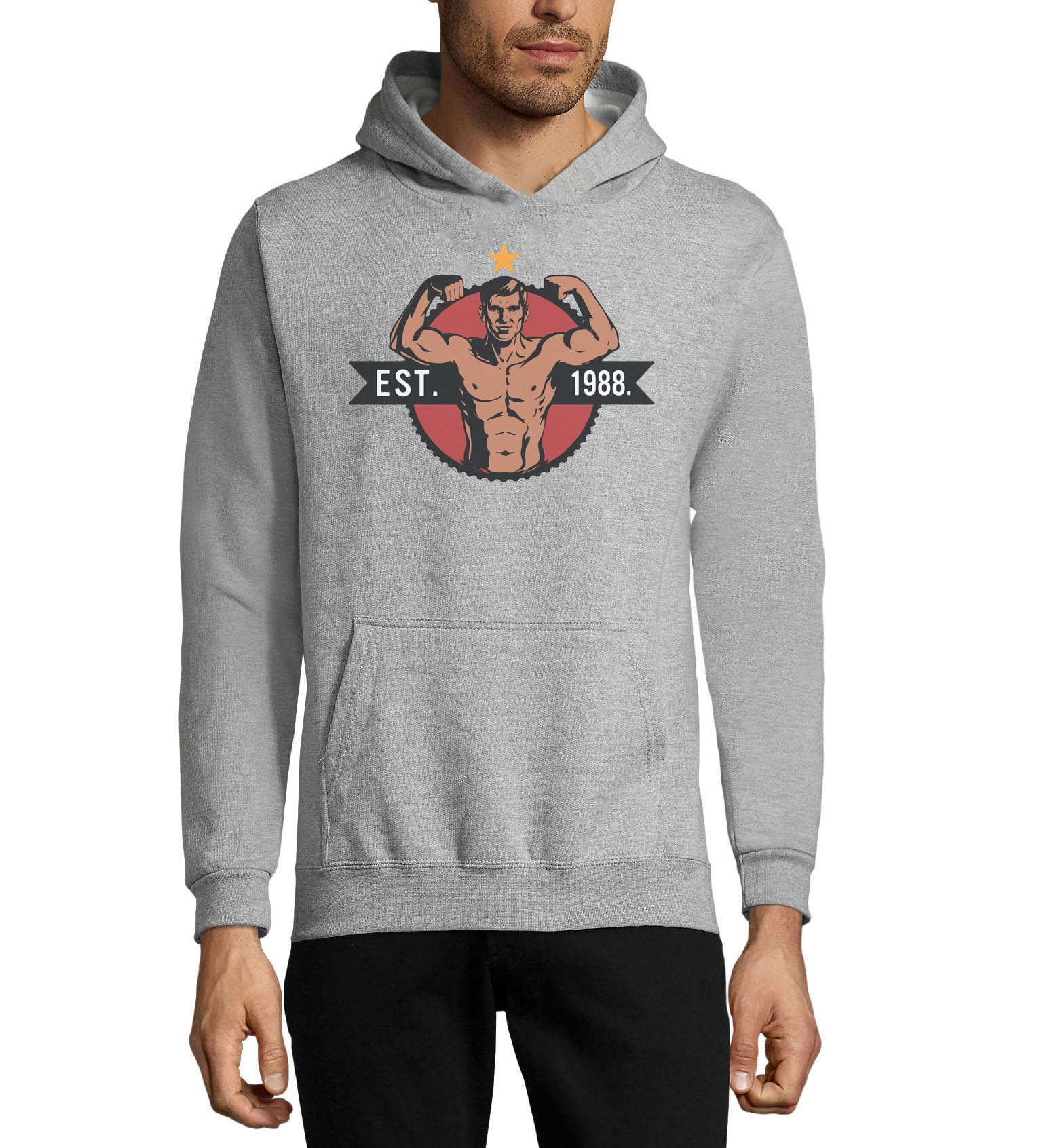 Kulturystyka Flex Graphic Golden Era Unisex Mieszanka bawełny Bluza z kapturem Szara S