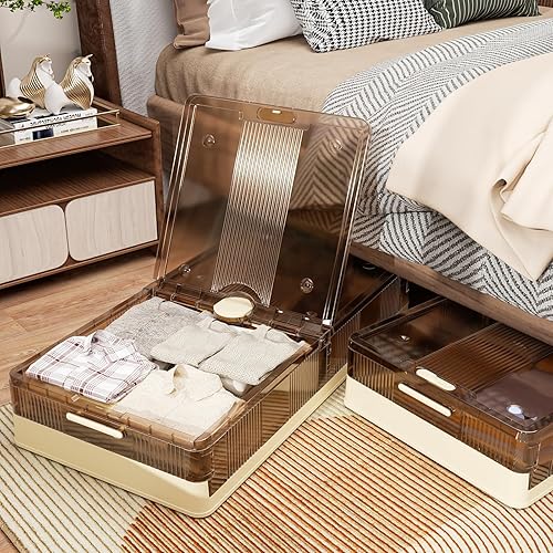 Miniatura 8 de SYOSOF Almacenamiento debajo de la cama, contenedores de almacenamiento apilables debajo de la cama con ruedas, contenedores de almacenamiento de