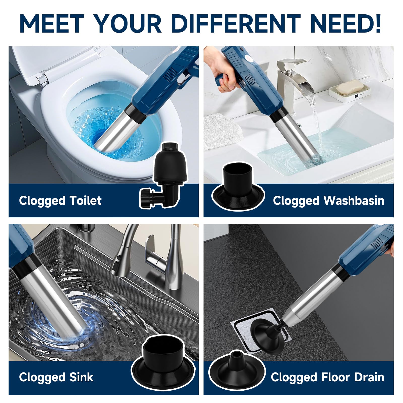 Elektrischer Abflussreiniger, Toilettenpömpel, Schnellreiniger mit Hochdruck, Langlebiger und vielseitiger Toilettenpömpel für Dusche und WC