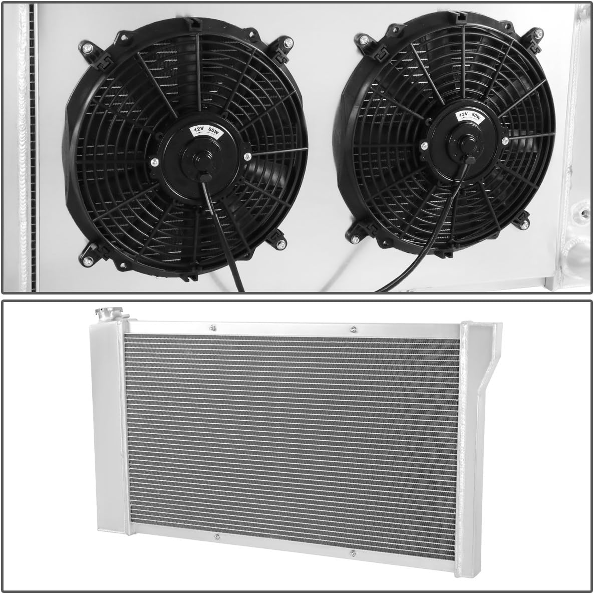 DNA Motoring RA+FS-CK67-3 3-Row Radiator with Fan Shroud Compatible with 67-72 Chevy/GM C/K Series Pickup,28.125" x 17.125" x 2.375",1.625"Inlet/1.75"Outlet