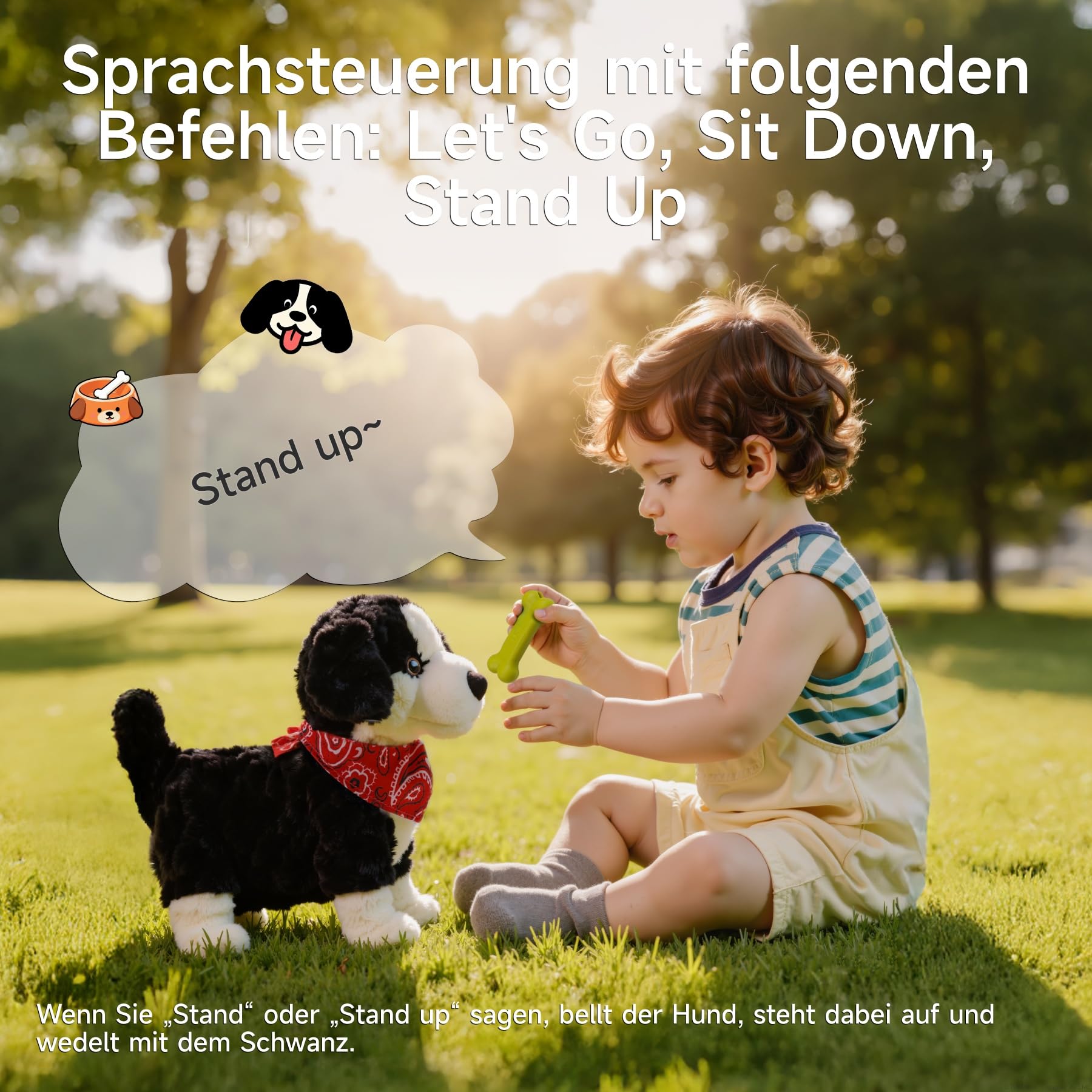 Interaktiver Kuscheltier Hund Spielzeug Kinder, Elektrisch Sprachgesteuerter Plüschhund, Läuft, Sprechender, Bellt, Schwanzwedeln, Plüschtier ab 3 Jahre