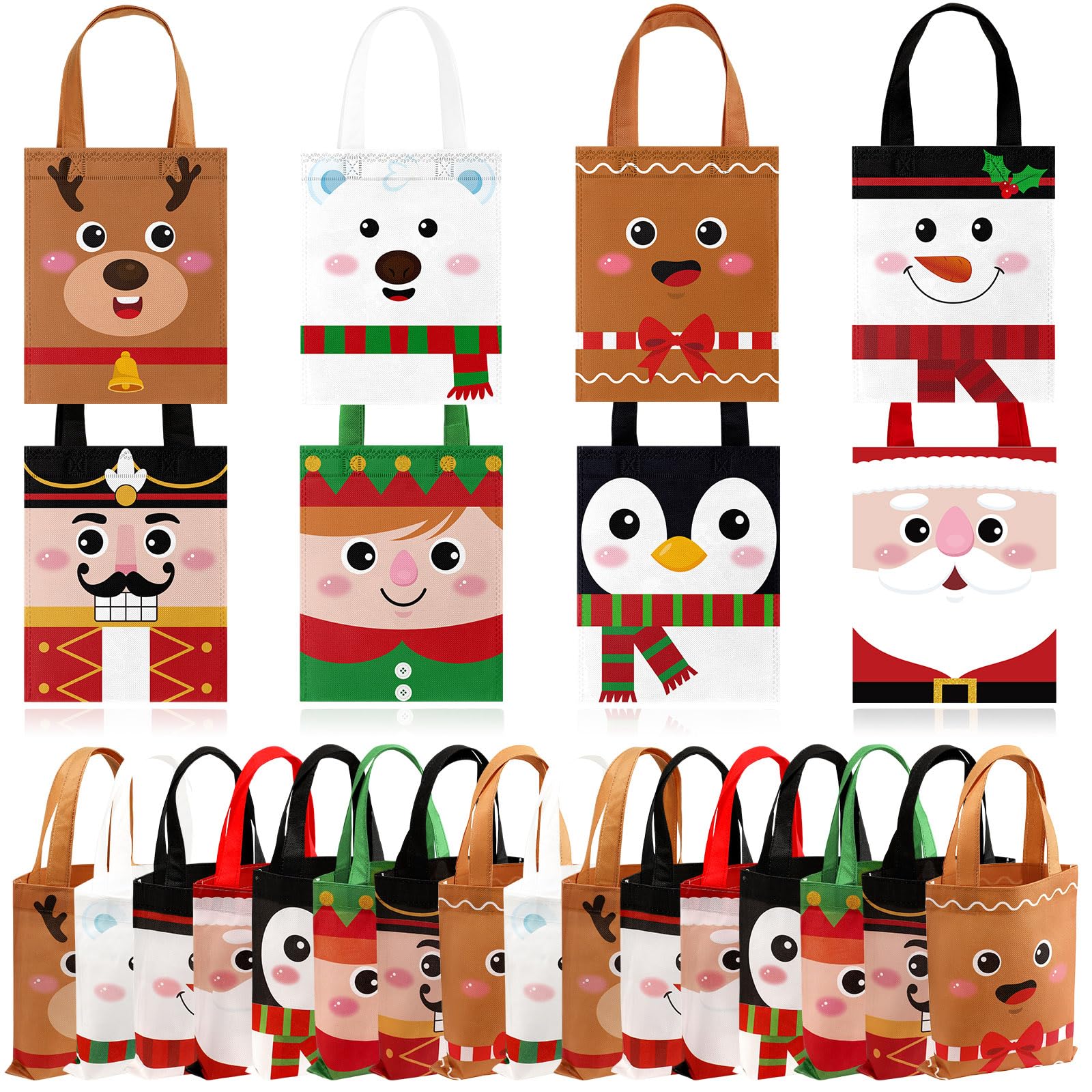 Photect 32 Bolsas de Navidad No Tejidas Bolsas de Golosinas de Navidad de Asas Bolsas de Regalo Navideñas de Mano de Papá Noel para Niños Dulces Envoltura de Regalos de Vacaciones Recuerdos de Fiesta