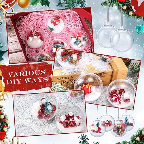 Miniatura 6 de Macarrie 150 bolas de adorno transparentes rellenables de Navidad de 2.36 pulgadas, de plástico transparente, para manualidades, adornos colgantes