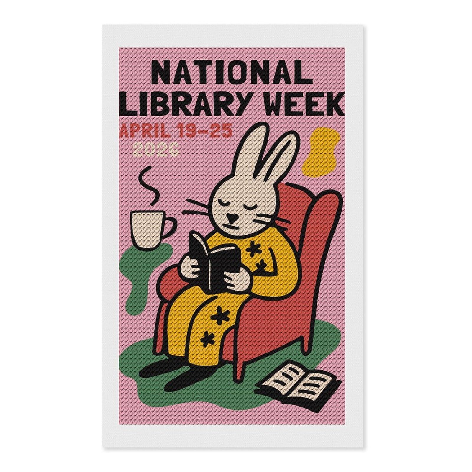 Junmoney National Library Week 2026 Wall Art Diamond Painting Canvas Kit 12"x20", Relaxing DIY, Modern Decor, Aesthetic Room Decor, Home Wall Art, Wall Art Gift
