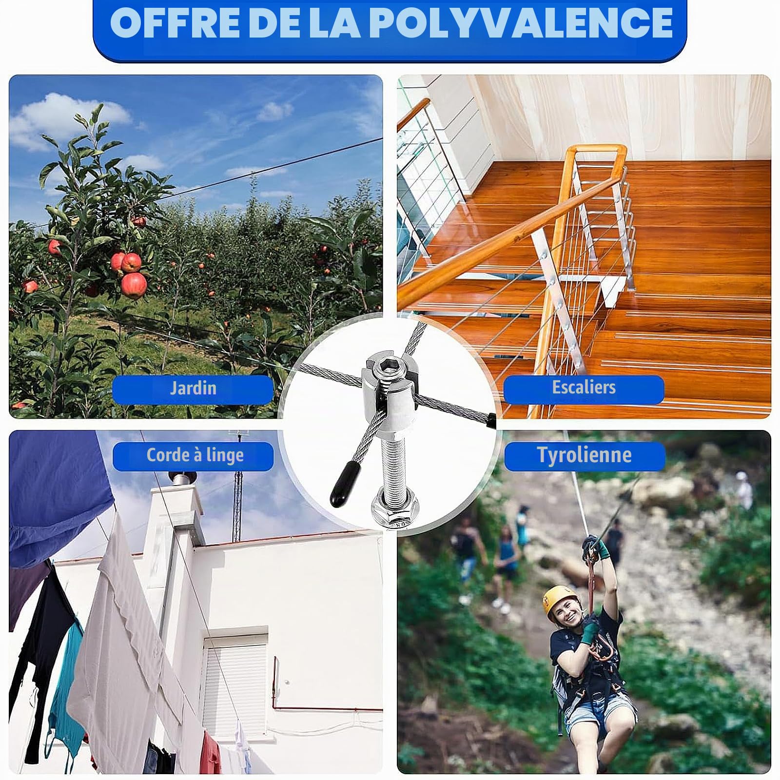 Support Treillis pour Plantes Grimpantes, Treillis en Acier Inoxydable, pour Rosier Les Jardins Extérieurs(8 Supports, Corde de 12 m)