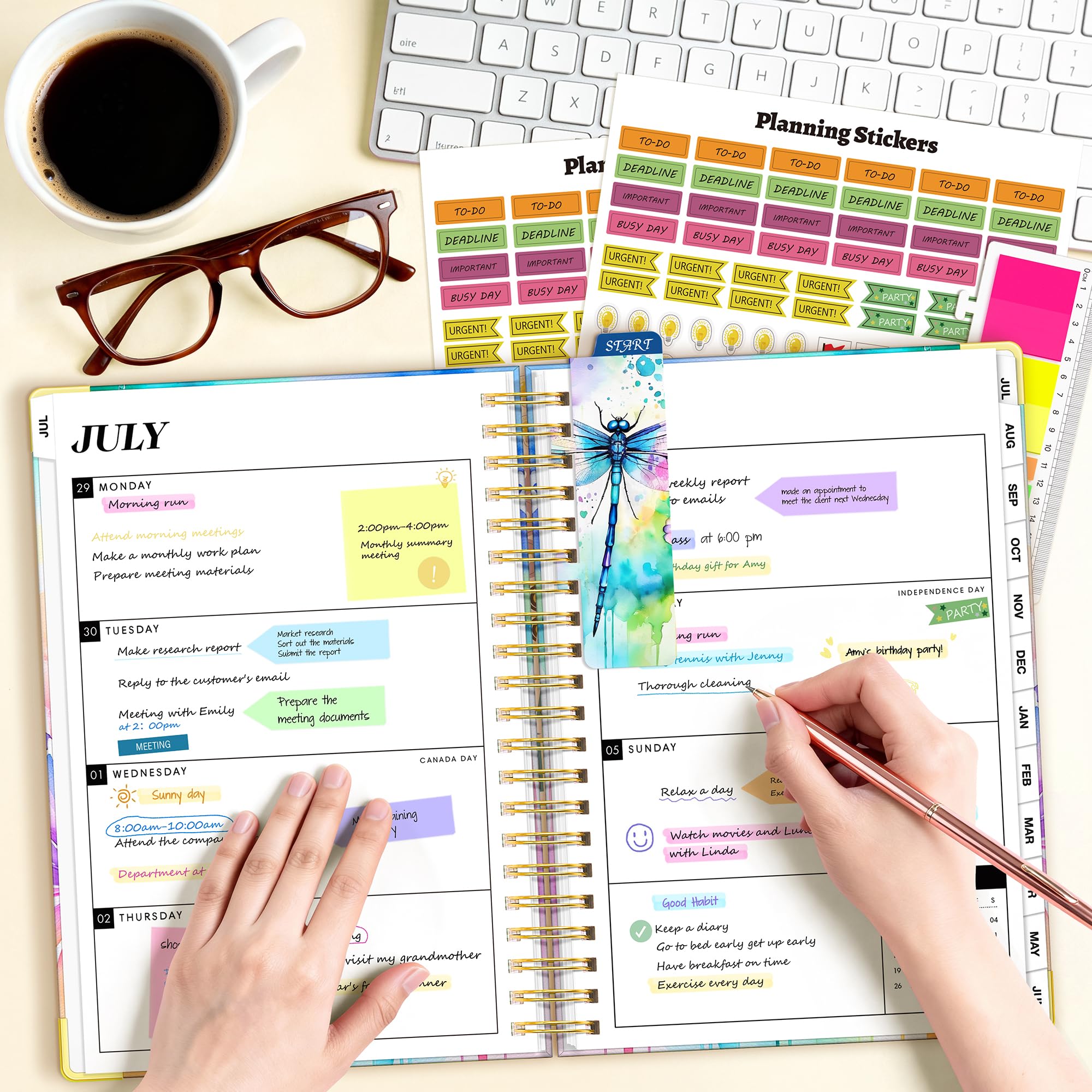 Planner 2026-2027, agenda settimanale e mensile 18 mesi, gennaio 2026 - giugno 2027, 22,9 x 29,5 cm, calendario con copertina rigida con linguette per pagina, pagina separatore, tasca interna