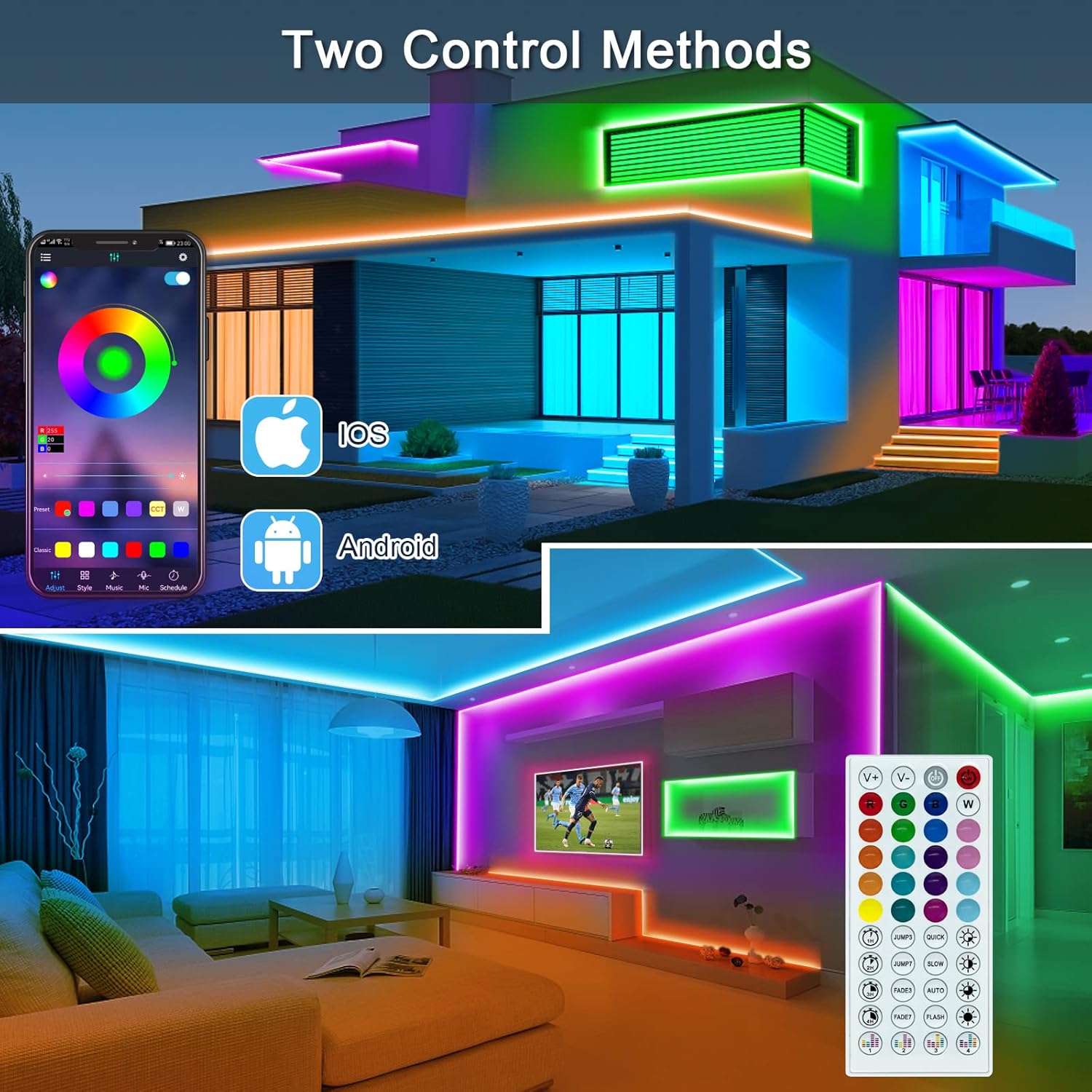 Lxyoug LED Strip Light 20M, LED Light Strips with Smart App Control Remote, Color Changing RGB