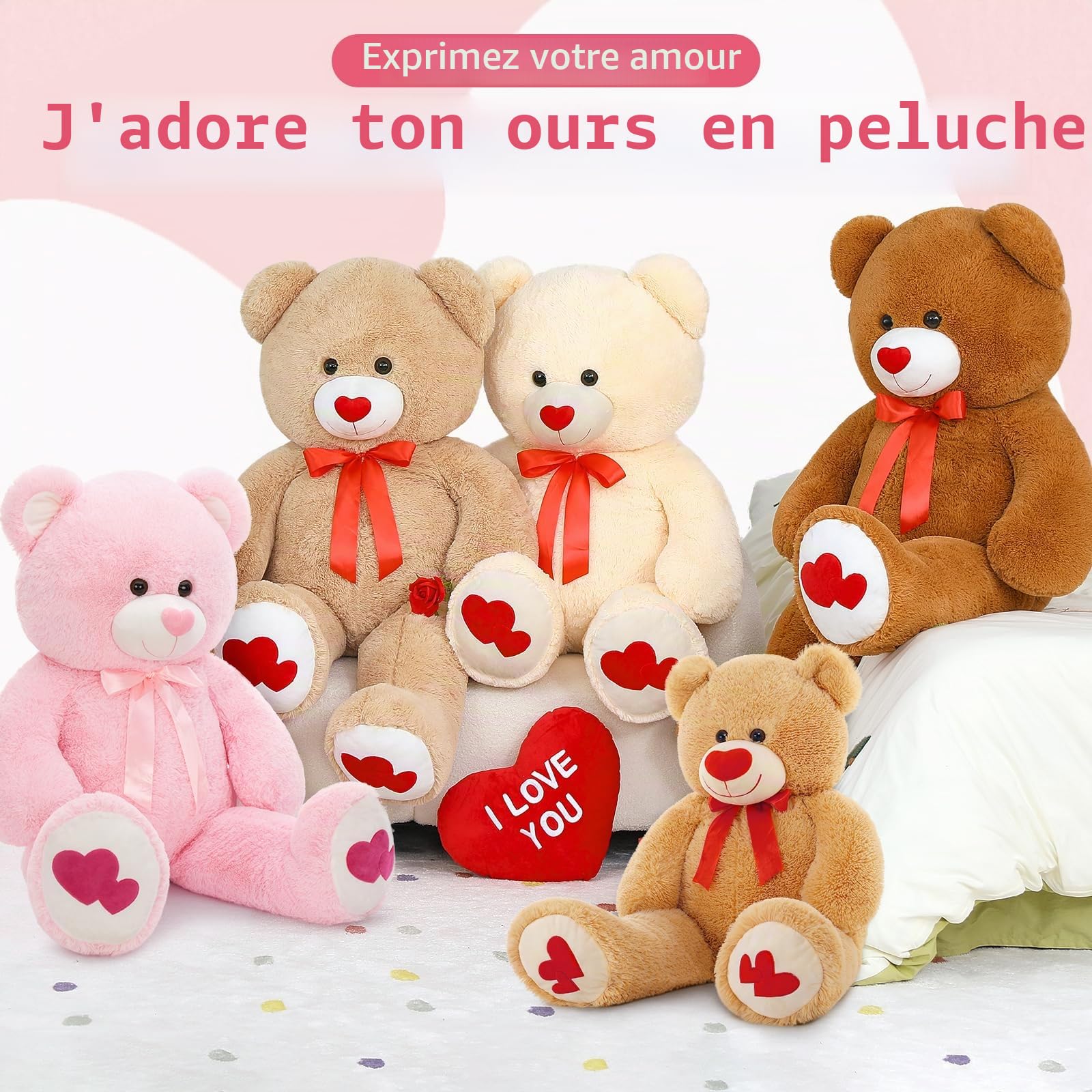 MorisMos Ours en Peluche Géant 120cm - Nounours XXL, Peluche Ours Rose Douce et Câline, Cadeau d'amour pour Petite Amie, Femme, Enfant, Filles, Amoureux, Noël & Anniversaire