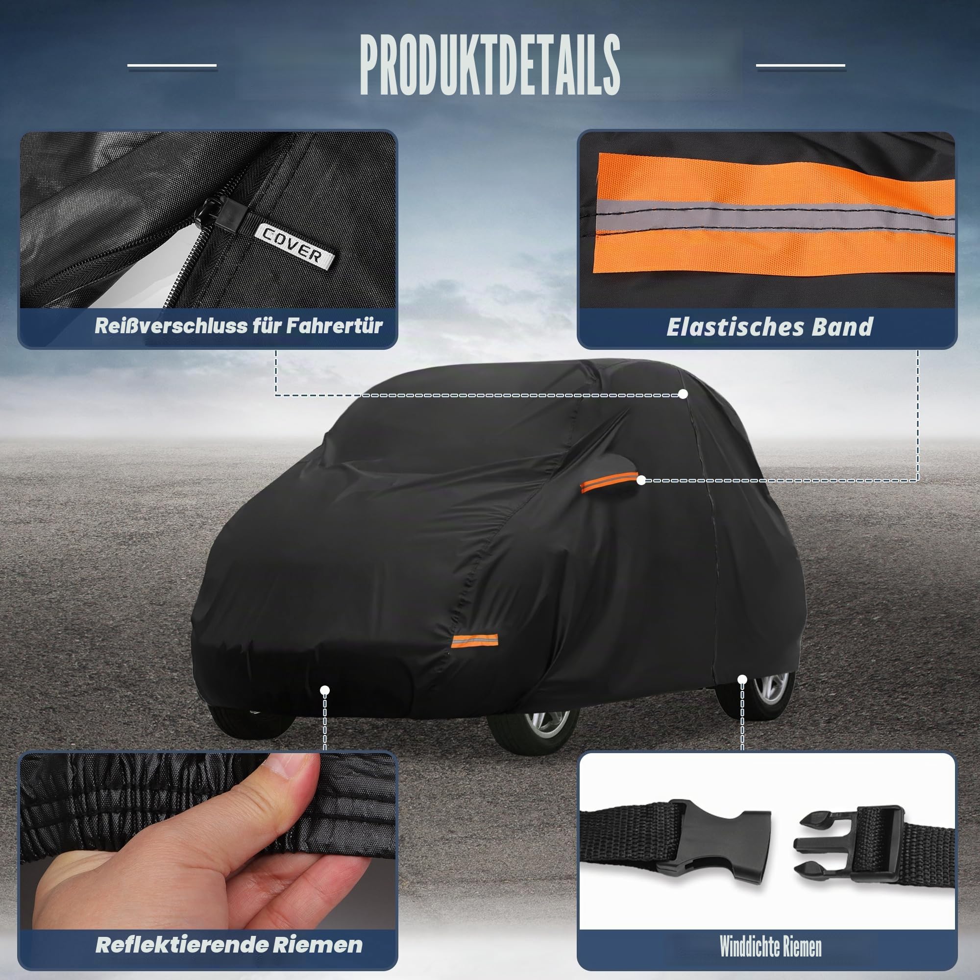 X AUTOHAUX Autoabdeckung für Smart Fortwo 2007-2019 210D-PU Outdoor Vollgarage Allwetter mit Türreißverschluss für Wasserdicht Winddicht Sonne Regen Schnee Schutz