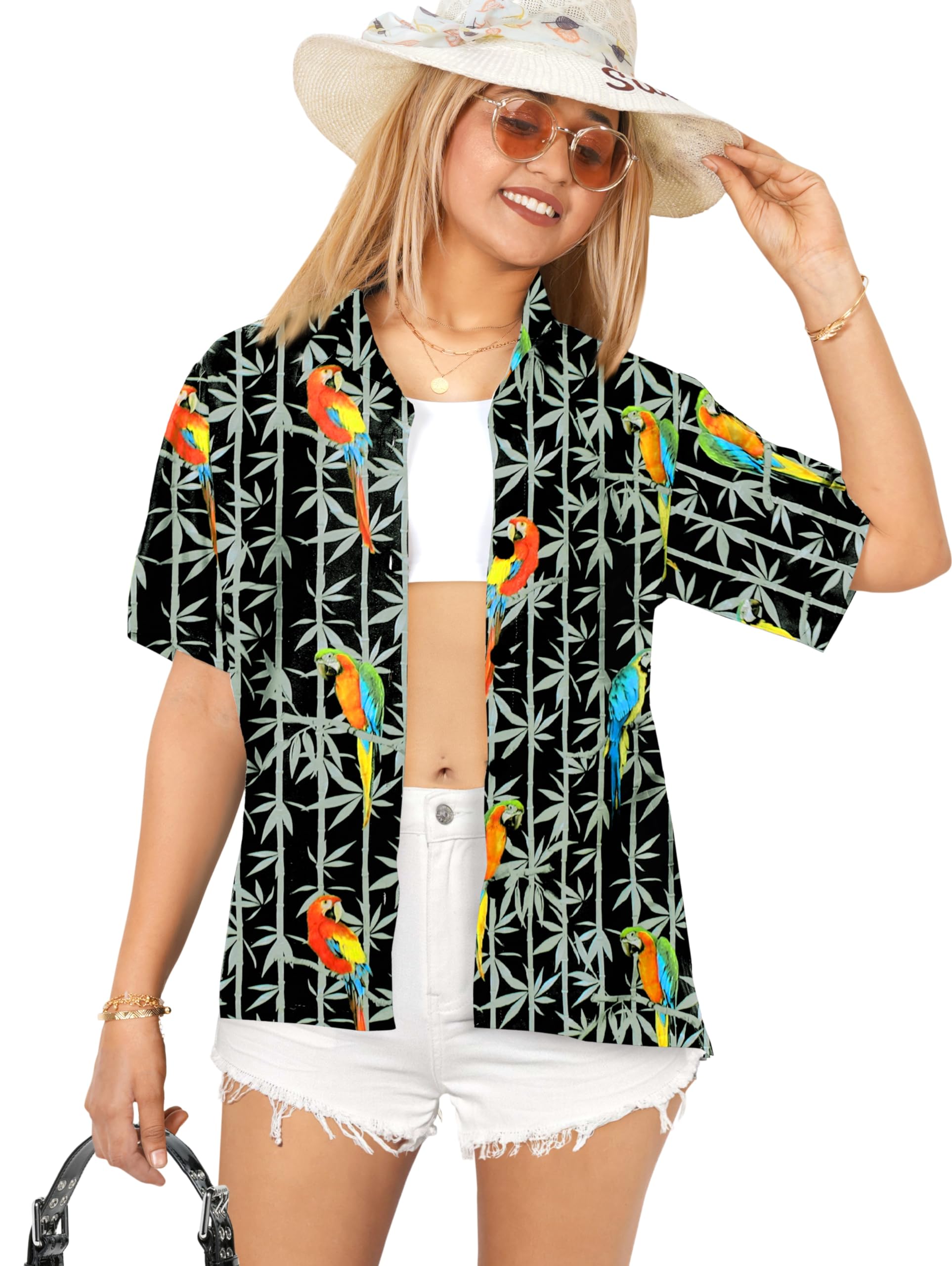 HAPPY BAYWomen's Short Sleeve Hawaiian Blouse Beach Shirt