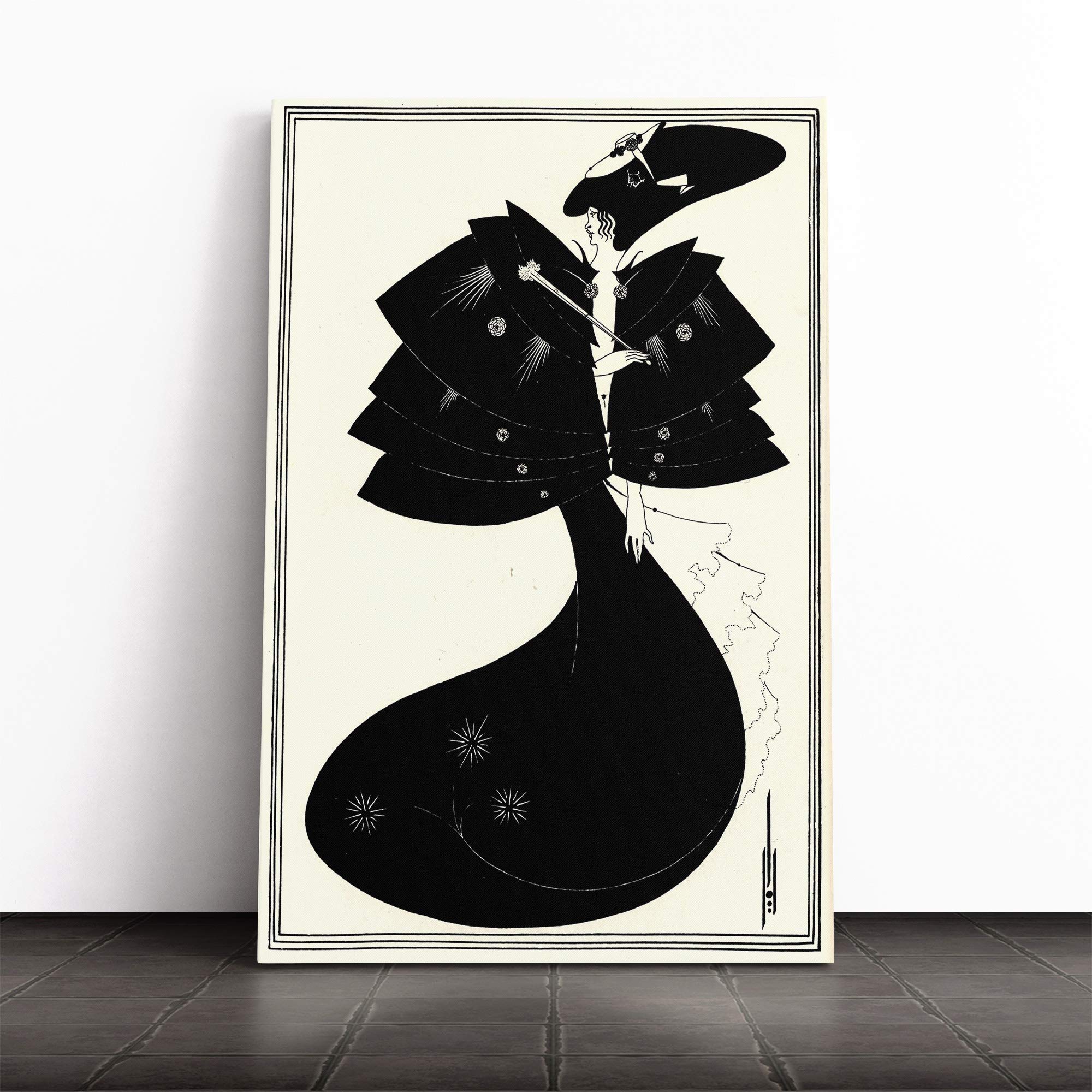 Aubrey Beardsley The Black Cape Canvas Print | Gallery Wrapped 30mm Frame Wall Art | 24x16 inches | Ready to Hang | Modern Picture | Living Room Bedroom Lounge Office