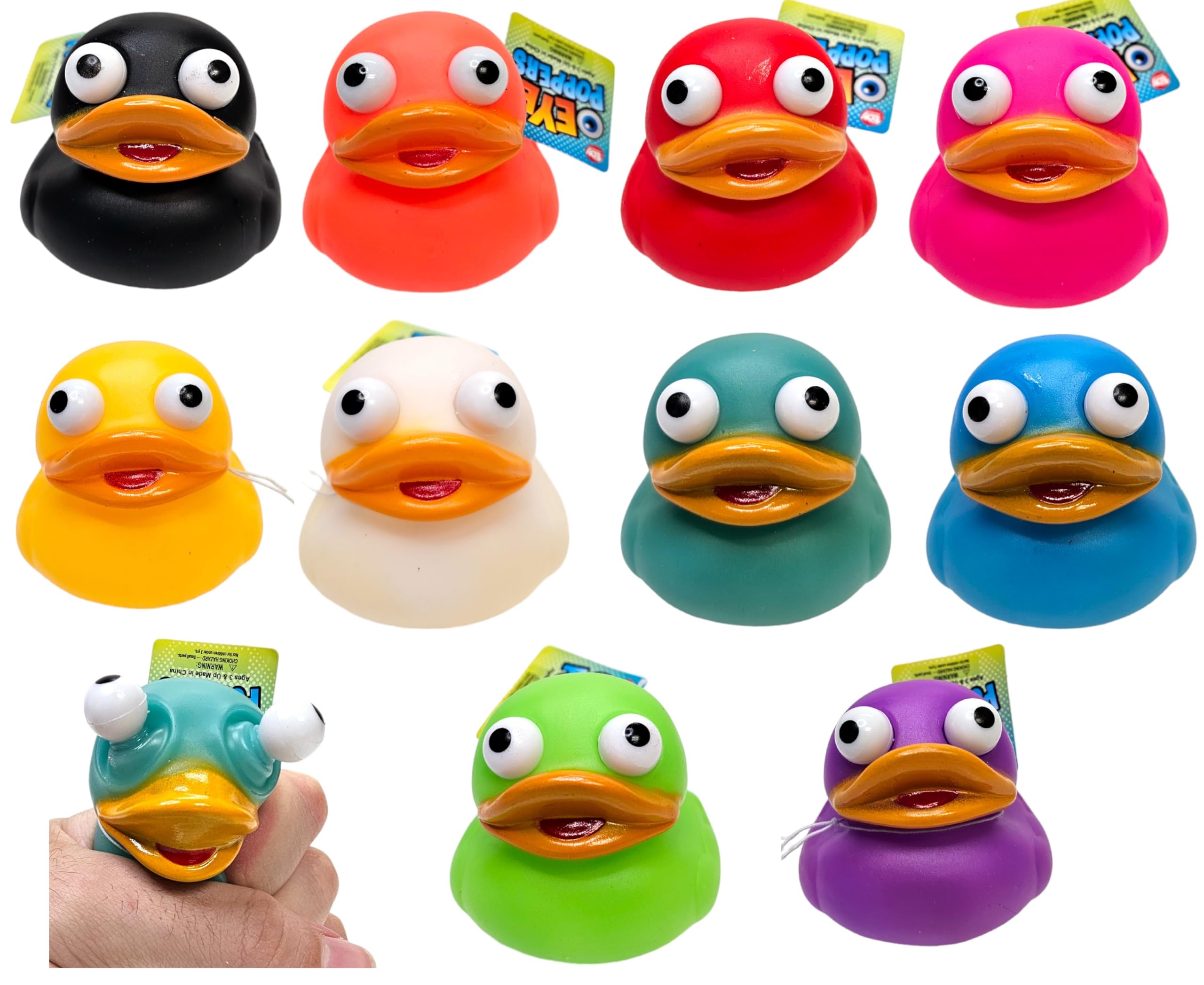 2" Ducky Eye Poppers (10 Pack) Fun Carnival Prize and Party Favor. Bath Tub Toys and Jeep Duck Ducking (10 Pack)