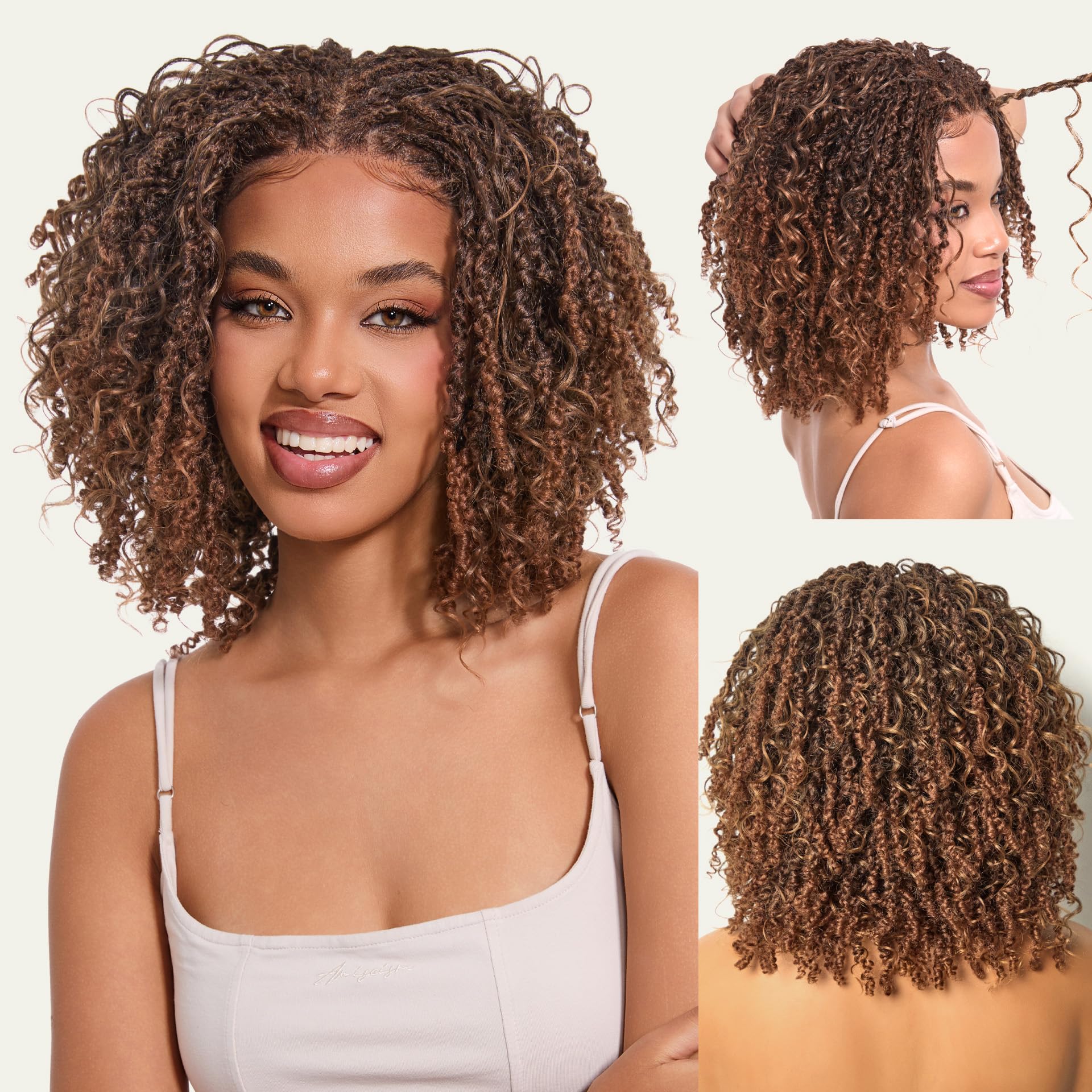 Synthetic Lace Frontal Wig 200% Density Micro Twist Curls Glueless Amazon.com : Braided micro twist gold curly wig. Made on a  main image 3