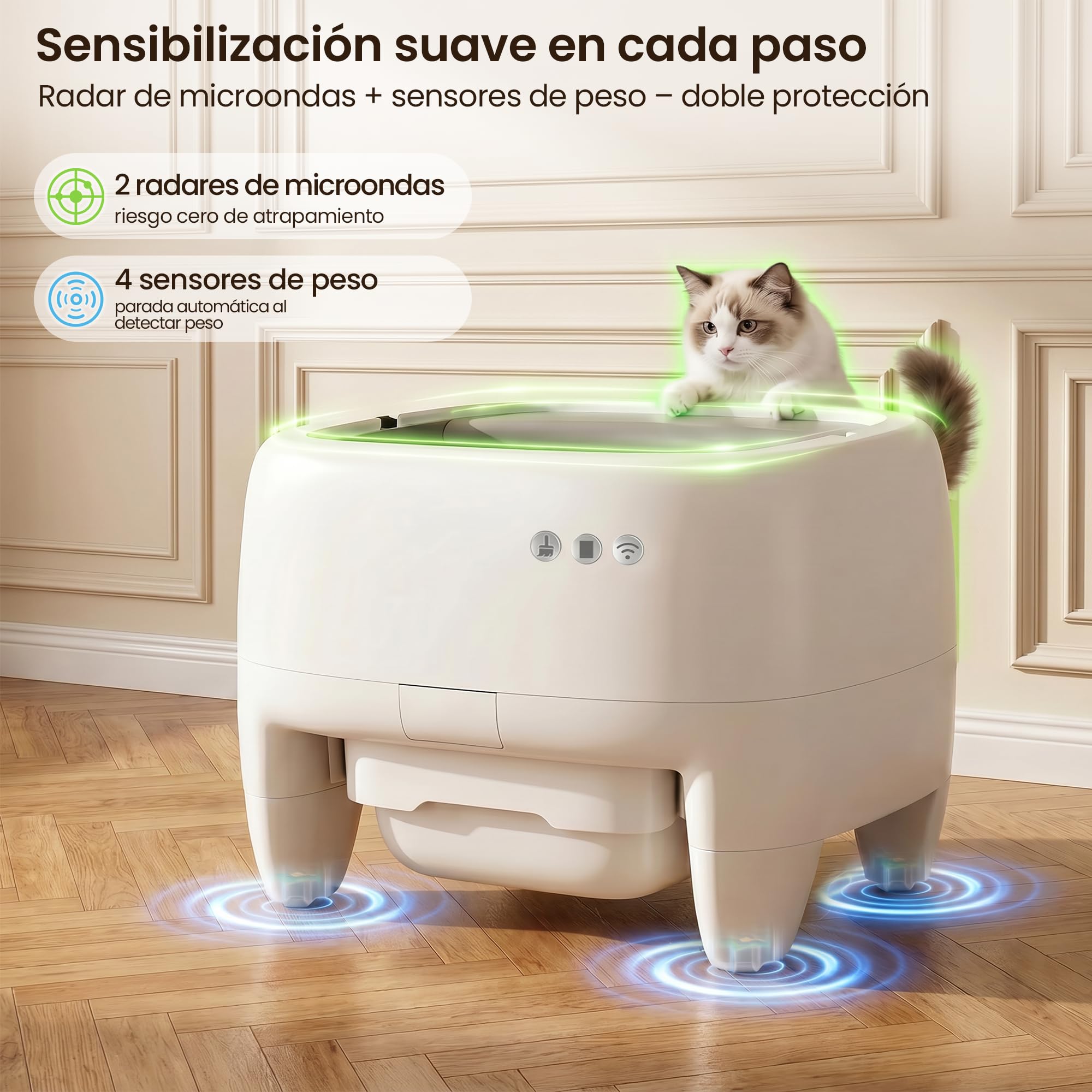 Devoko Arenero Gatos Autolimpiable Grande – Diseño Abierto para Gatos Grandes, Limpieza Sin Esfuerzo, Control App, Sistema Seguridad 6 en 1, Arenero Automatico Gatos para Hogares con Múltiples Gatos