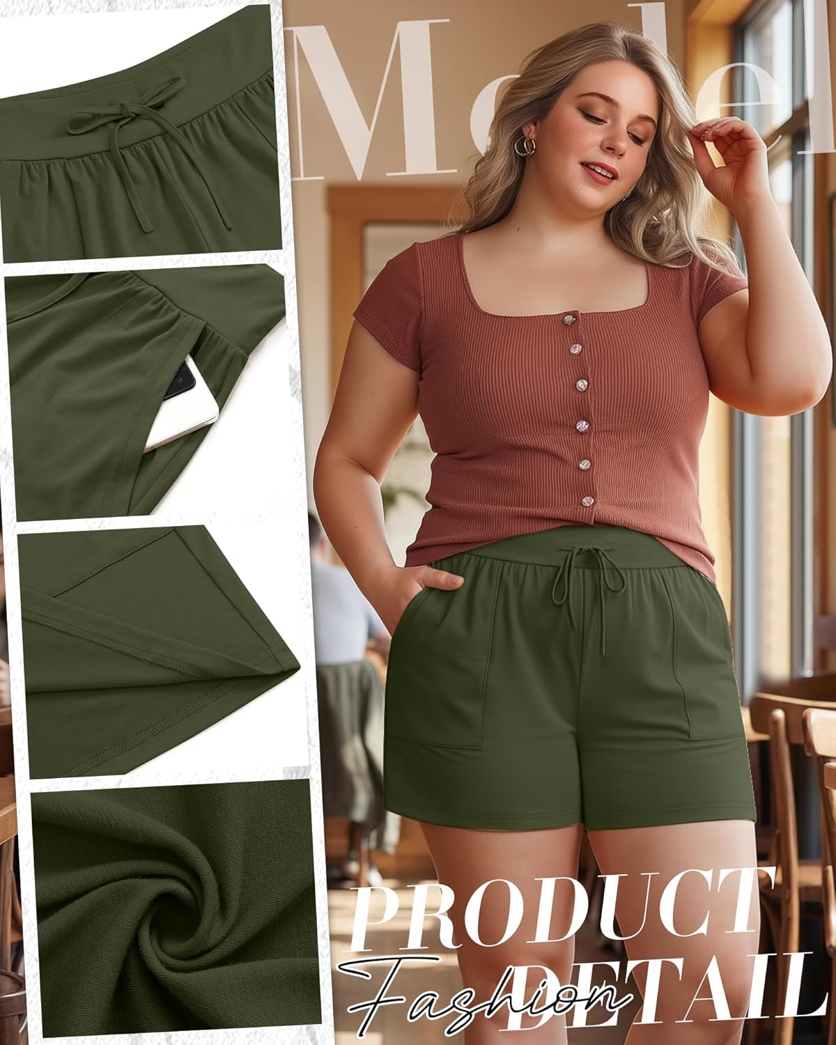 3 Pack Women's Plus Size Shorts, Drawstring Sweat Shorts Loose Lounge Running Athletic Shorts with Pockets - Image 5