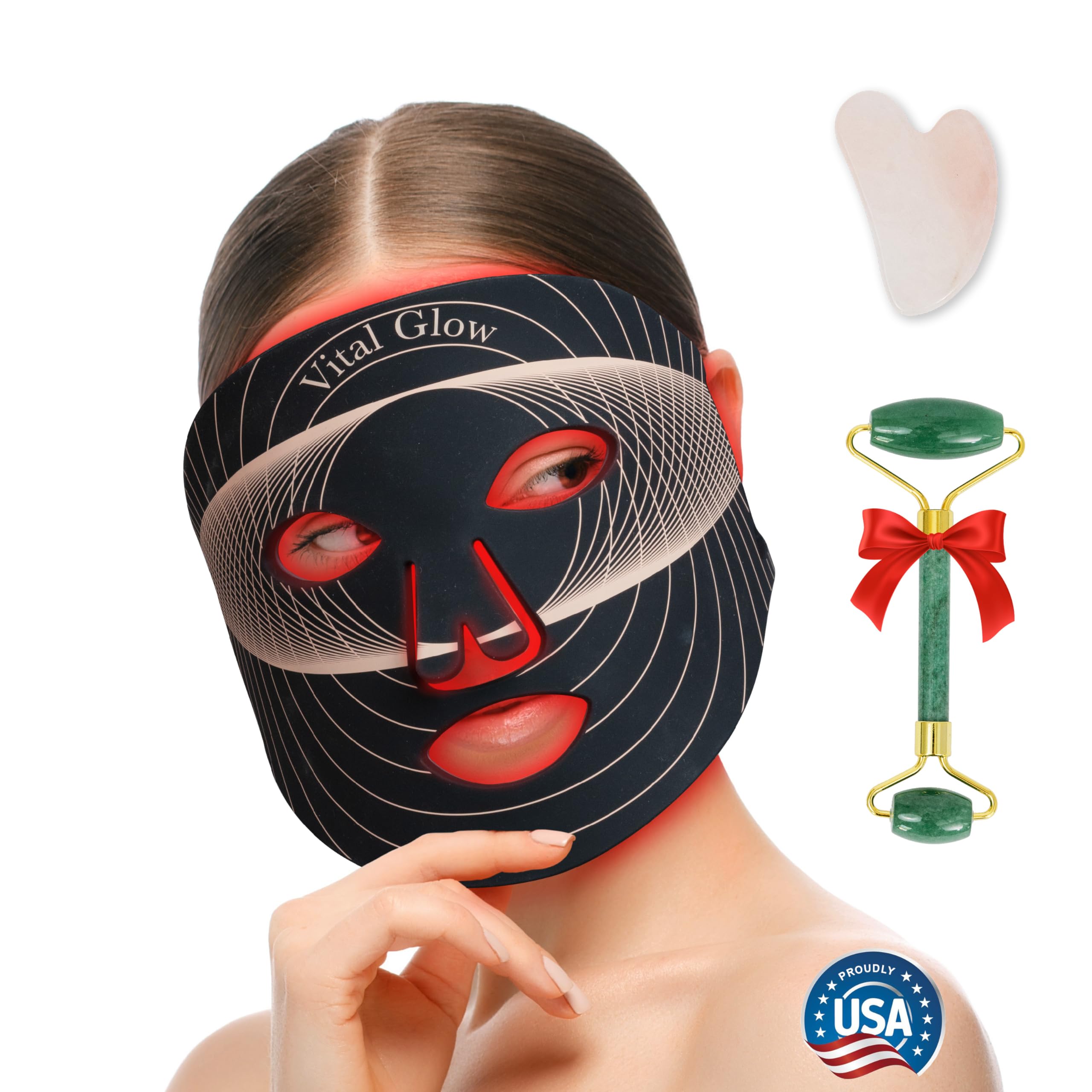 Red Light Mask Red Light Therapy for Face LED Face Mask Light Therapy with Jade Roller Gua Sha