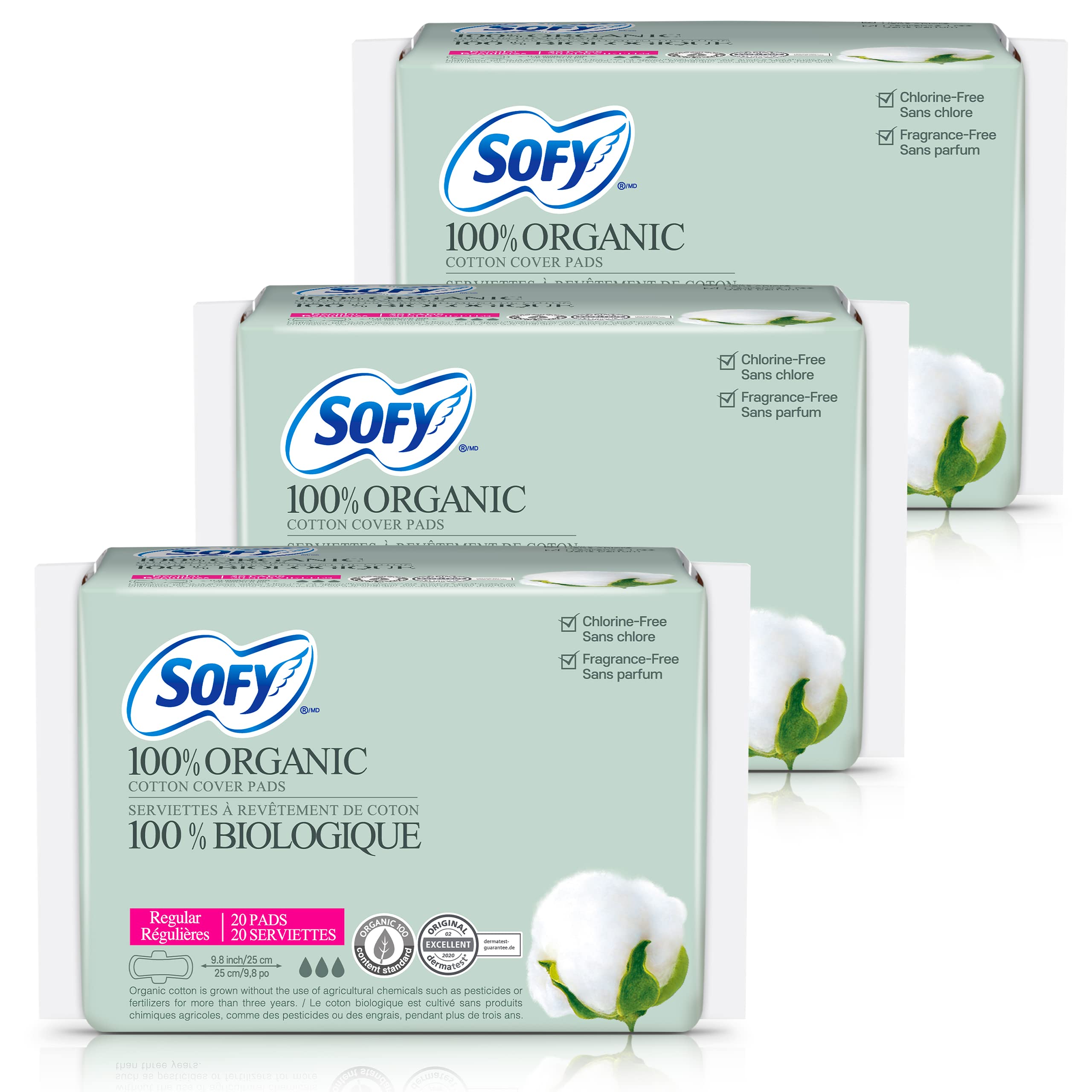 Sofy Organic Cotton Sanitary Pads for Women - Certified Organic Regular Sanitary Napkins, Super Absorbent, Chlorine Free, Chemical Free, SAP Free, Ultra Thin, Leak Protection (60 Count, Regular)