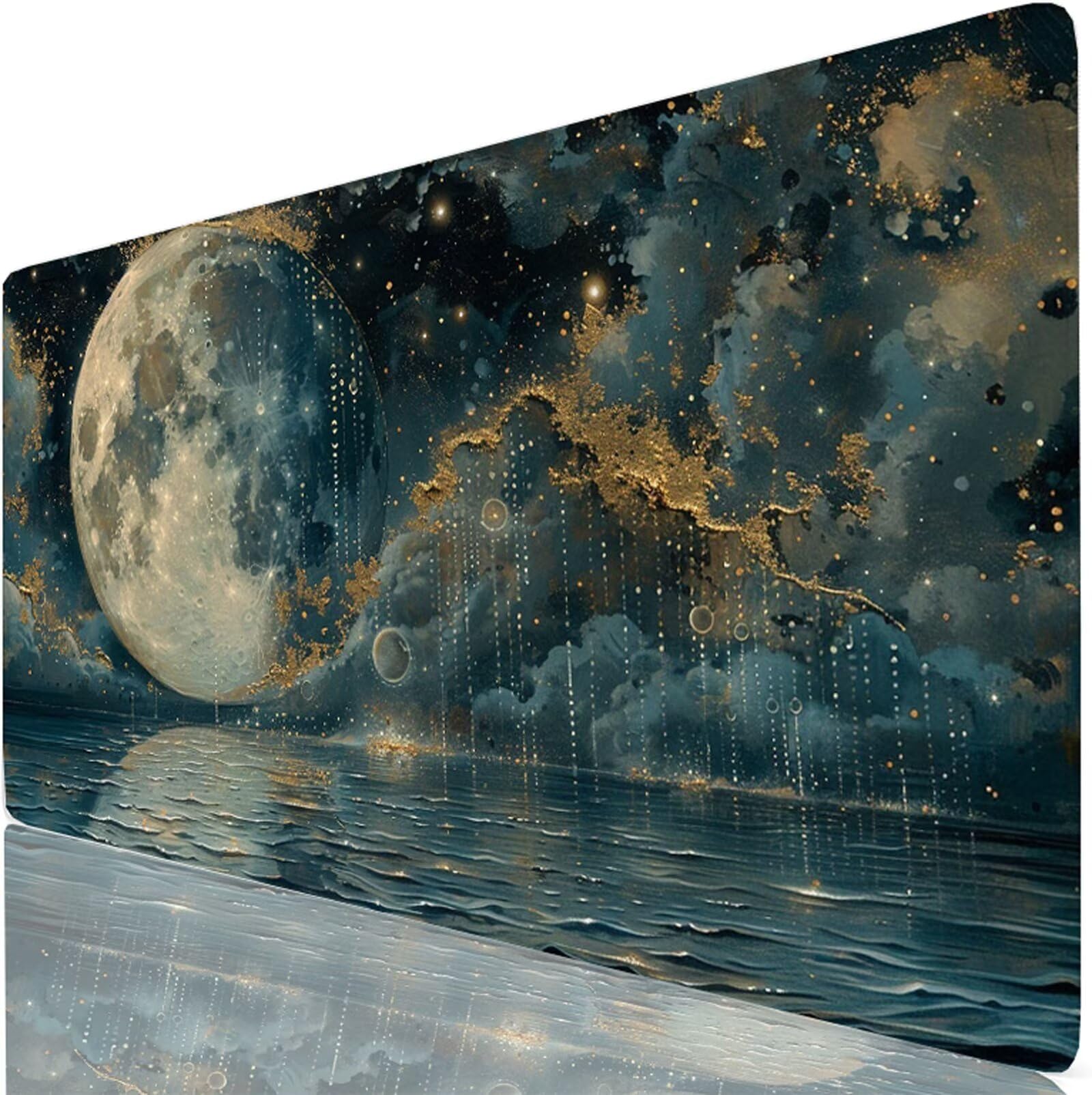Azul Alfombrilla Ratón XXL 150x80 cm Mouse Pad Grande Gaming Luna Alfombrilla Escritorio Antideslizante, Protector de Mesa para Ordenador y Teclado, Bordes Cosidos, Accesorios Oficina, Regalo W6-317