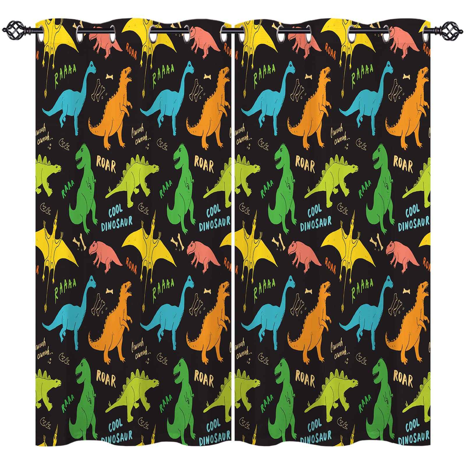 ANHOPE Dinosaur Curtains Eyelet 80% Blackout Room Darkening Curtains with Cute Cartoon Dino Doodles Print Pattern Light Blocking Window Drapes for Kids Boys Girls Bedroom 46 x 54 Inch Drop 2 Panels