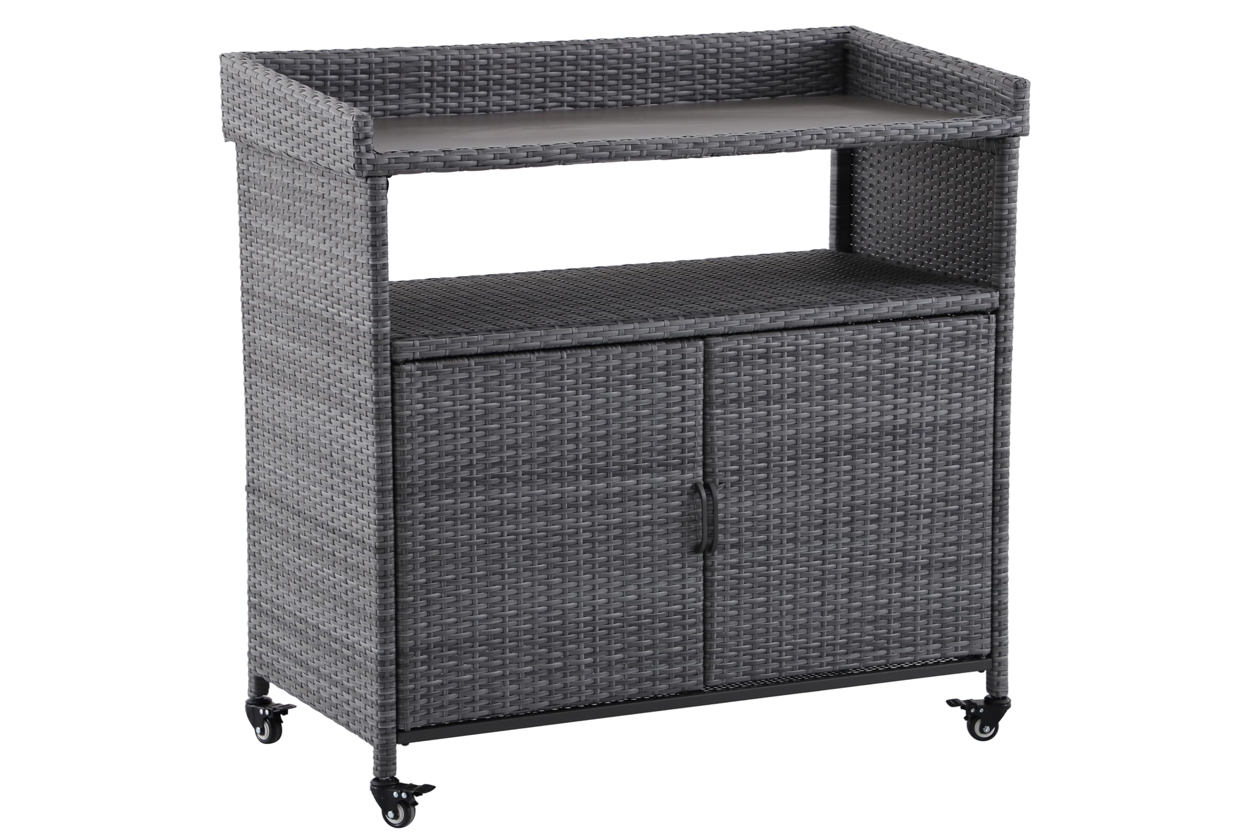 METRO Professional Carrello di Servizio con Armadietto Balsario, alluminio/PE rattan, 112 x 56 cm, Grigio Pietra